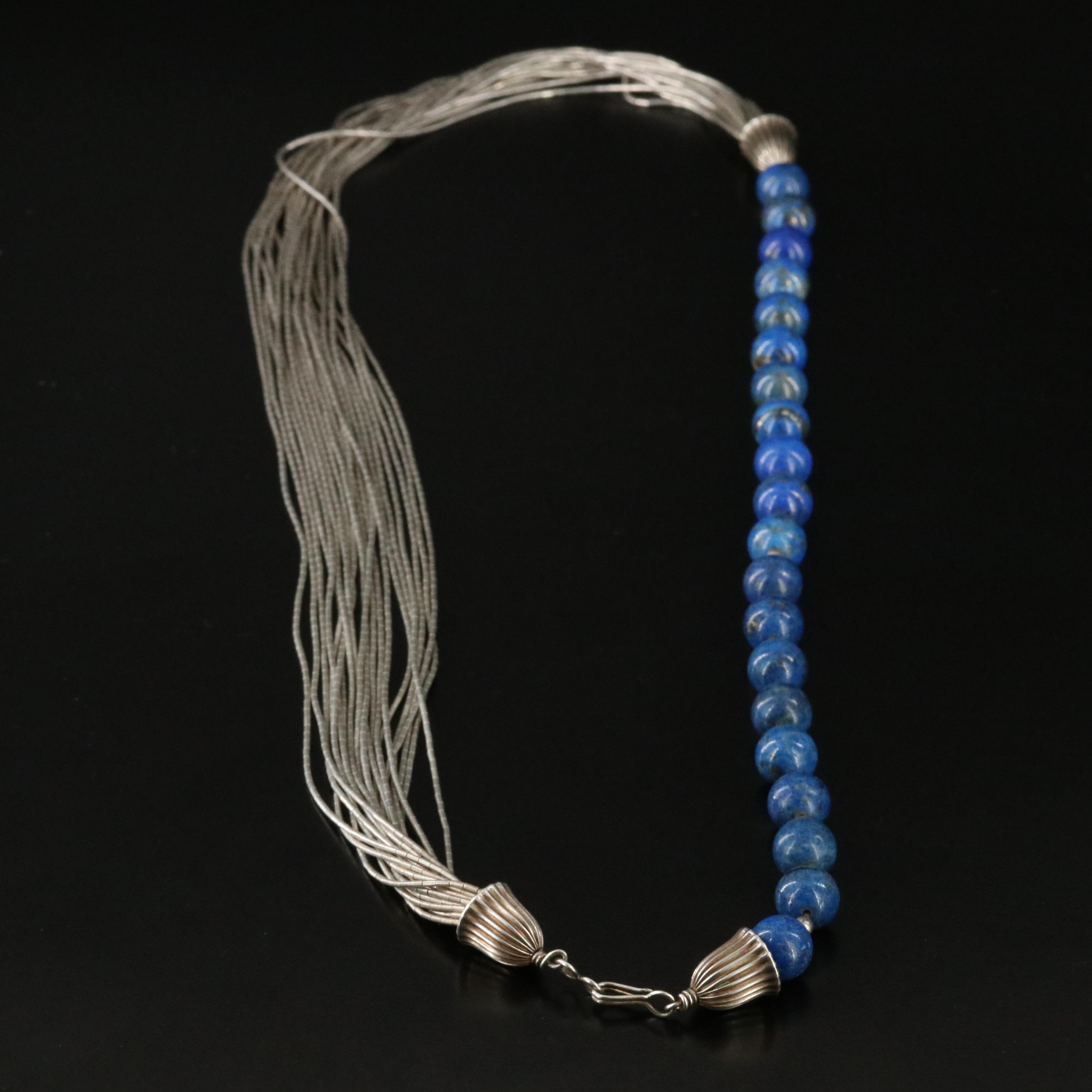 Sterling Lapis Lazuli Liquid Silver Necklace