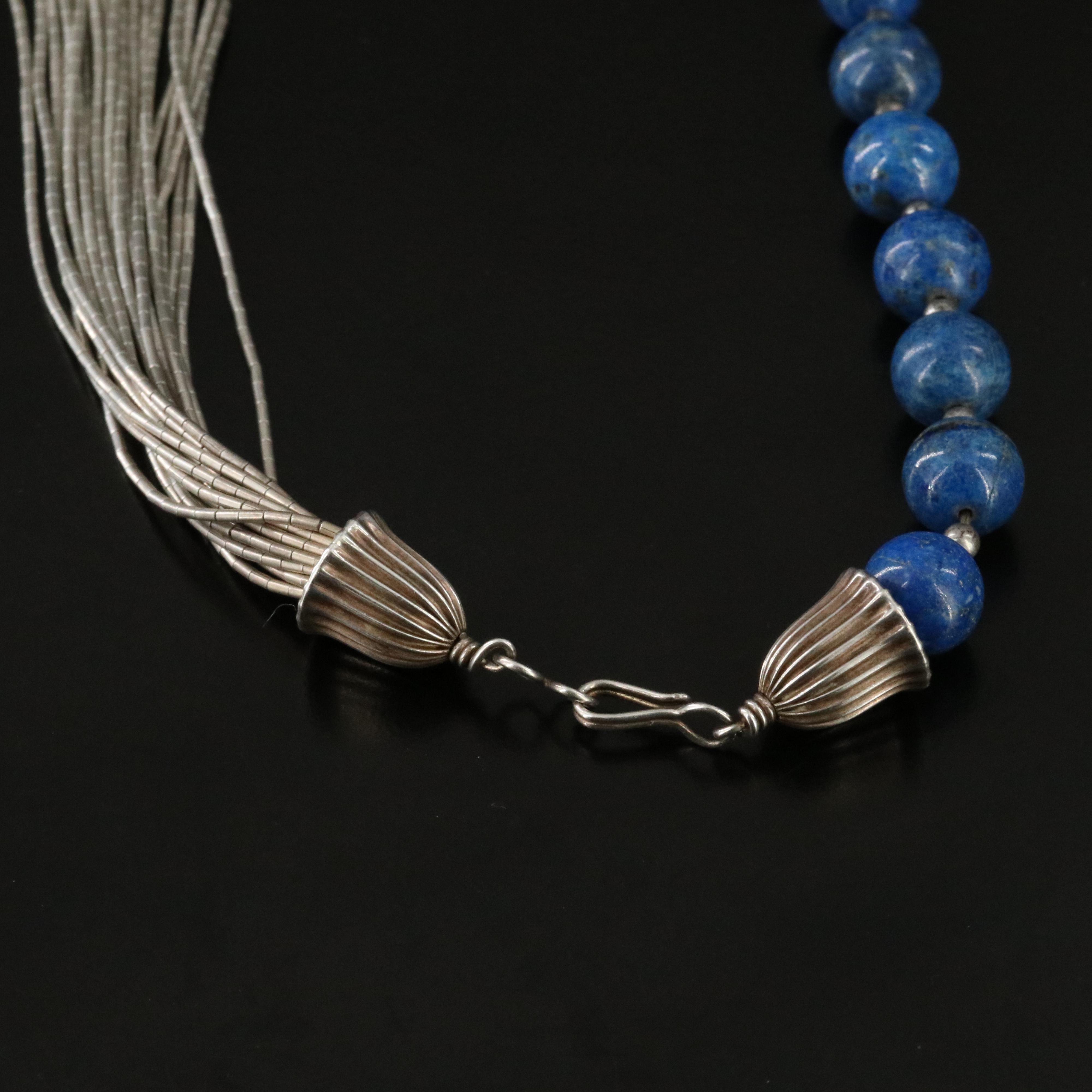 Sterling Lapis Lazuli Liquid Silver Necklace