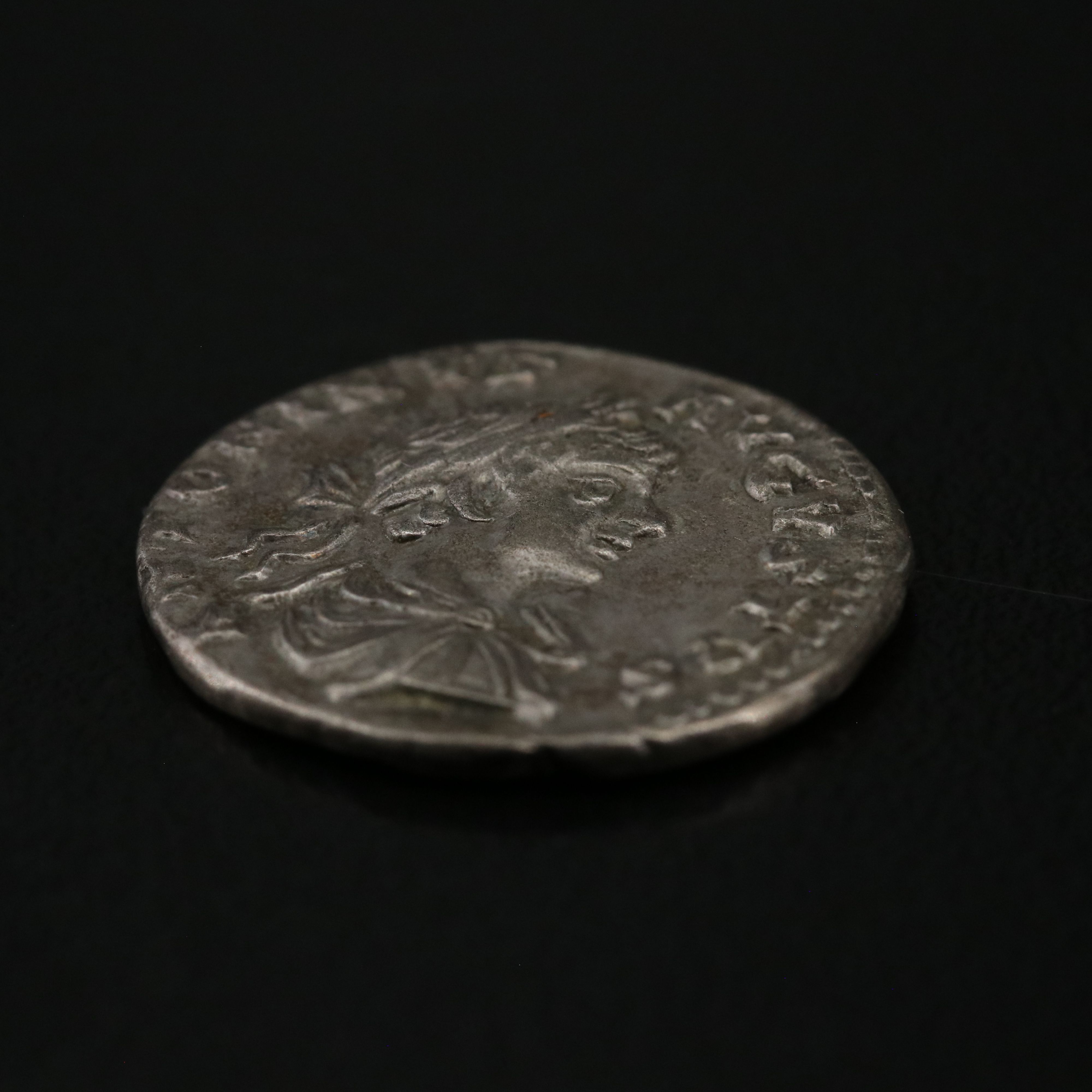Ancient Roman Imperial AR Denarius Coin of Caracalla, ca. 201 A.D.