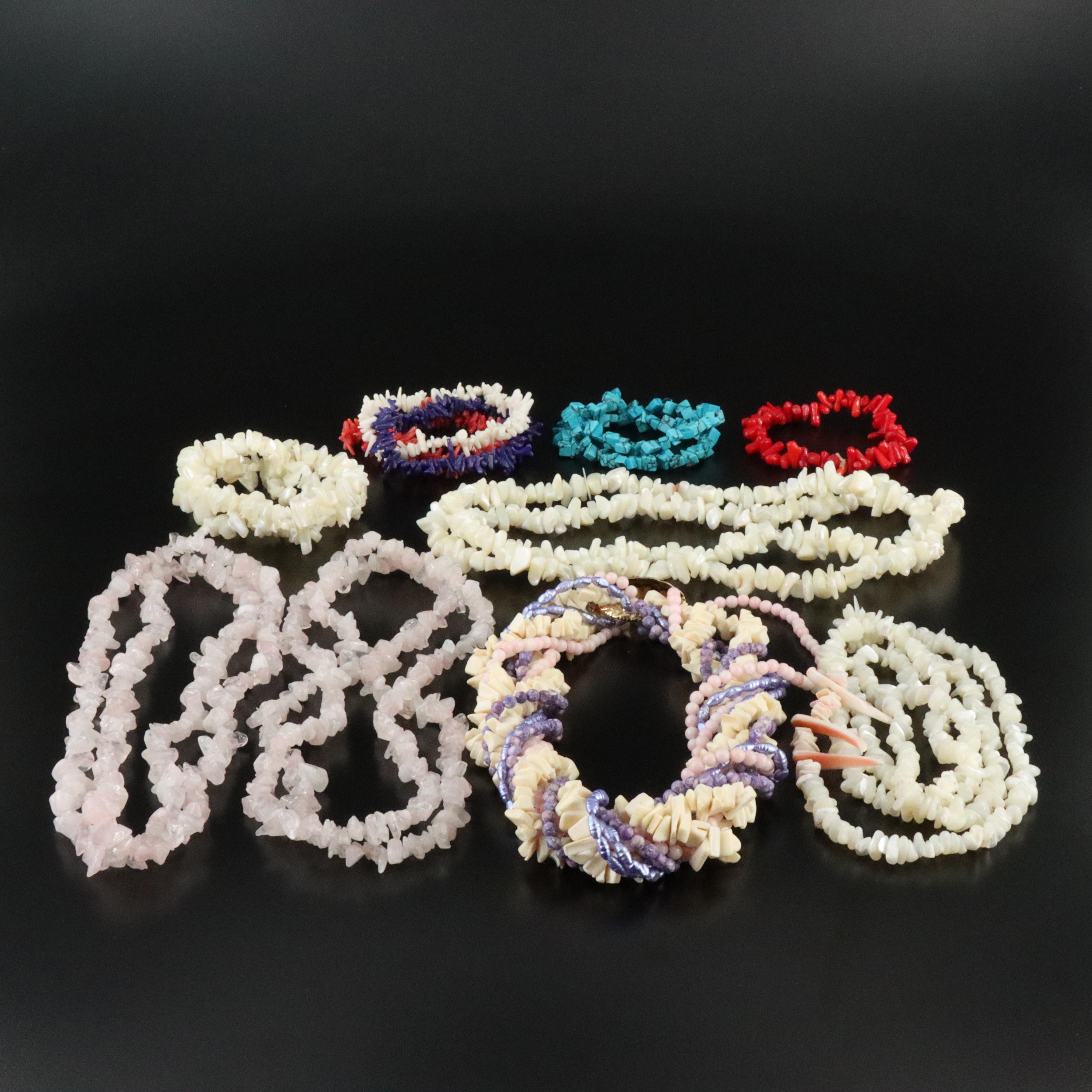 Rose Quartz, Coral and Pearls Featured in Necklace and Bracelet Collection