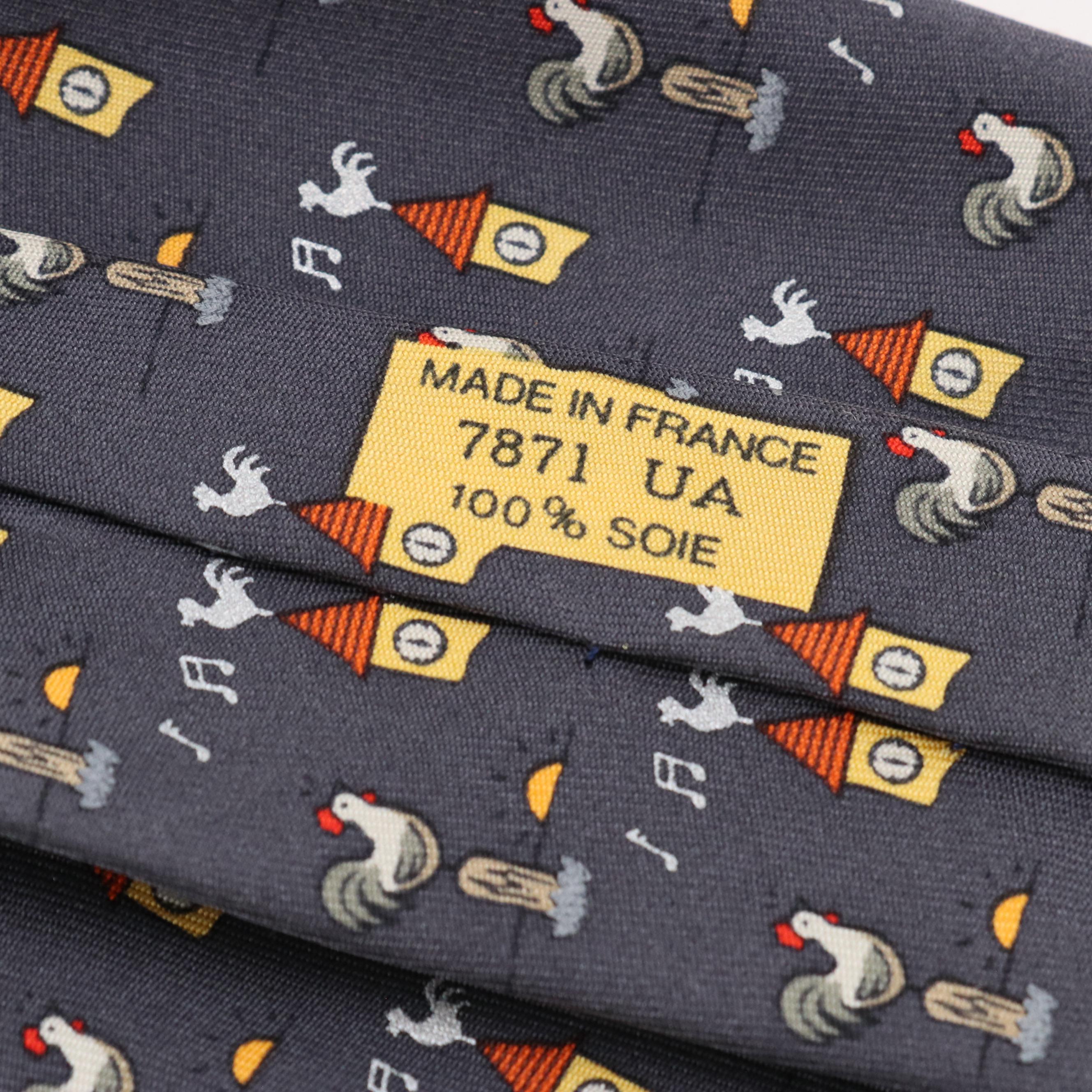 Hermès Rooster and Cupola Tall Necktie in Silk Twill with Box