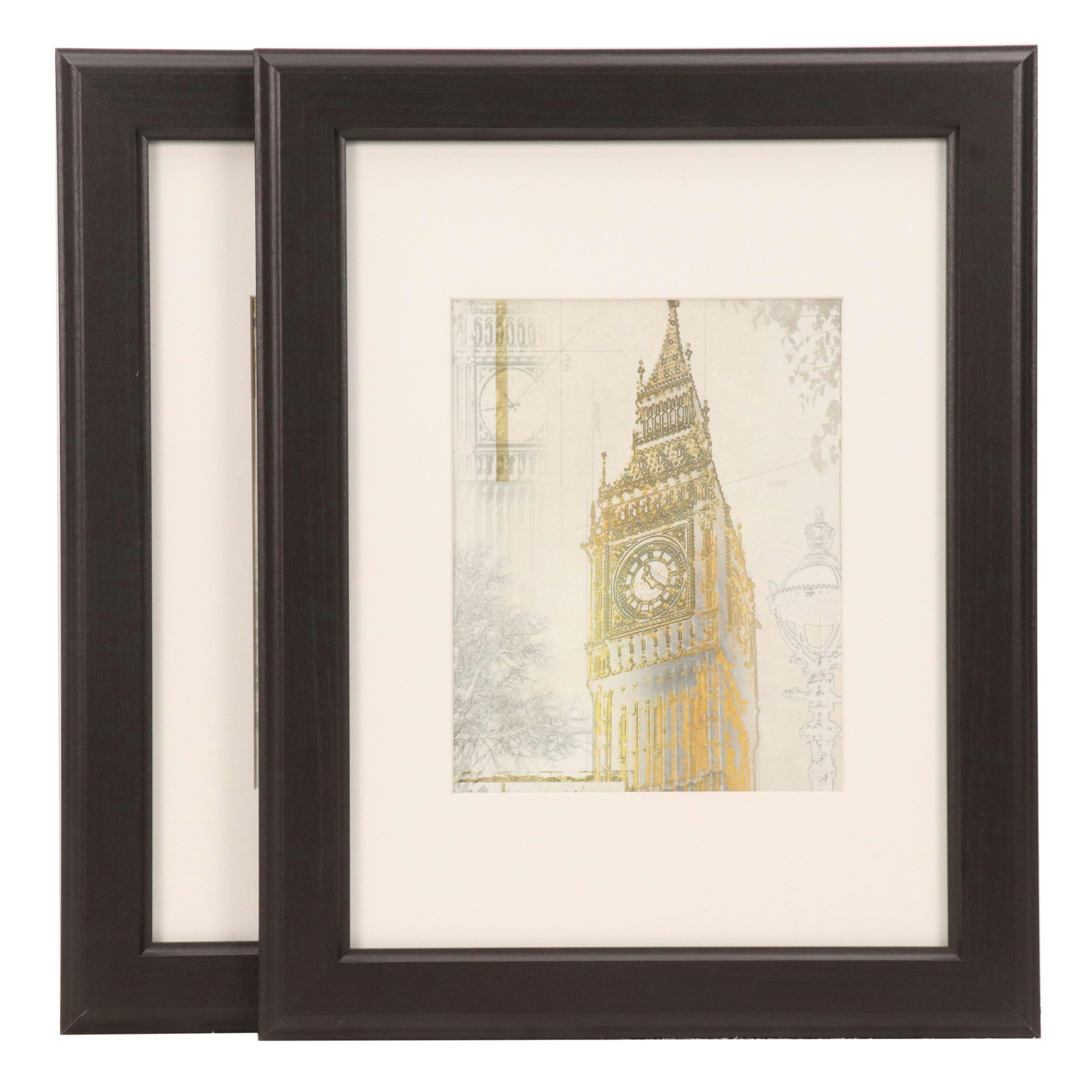 Offset Lithographs of Big Ben and the Eiffel Tower