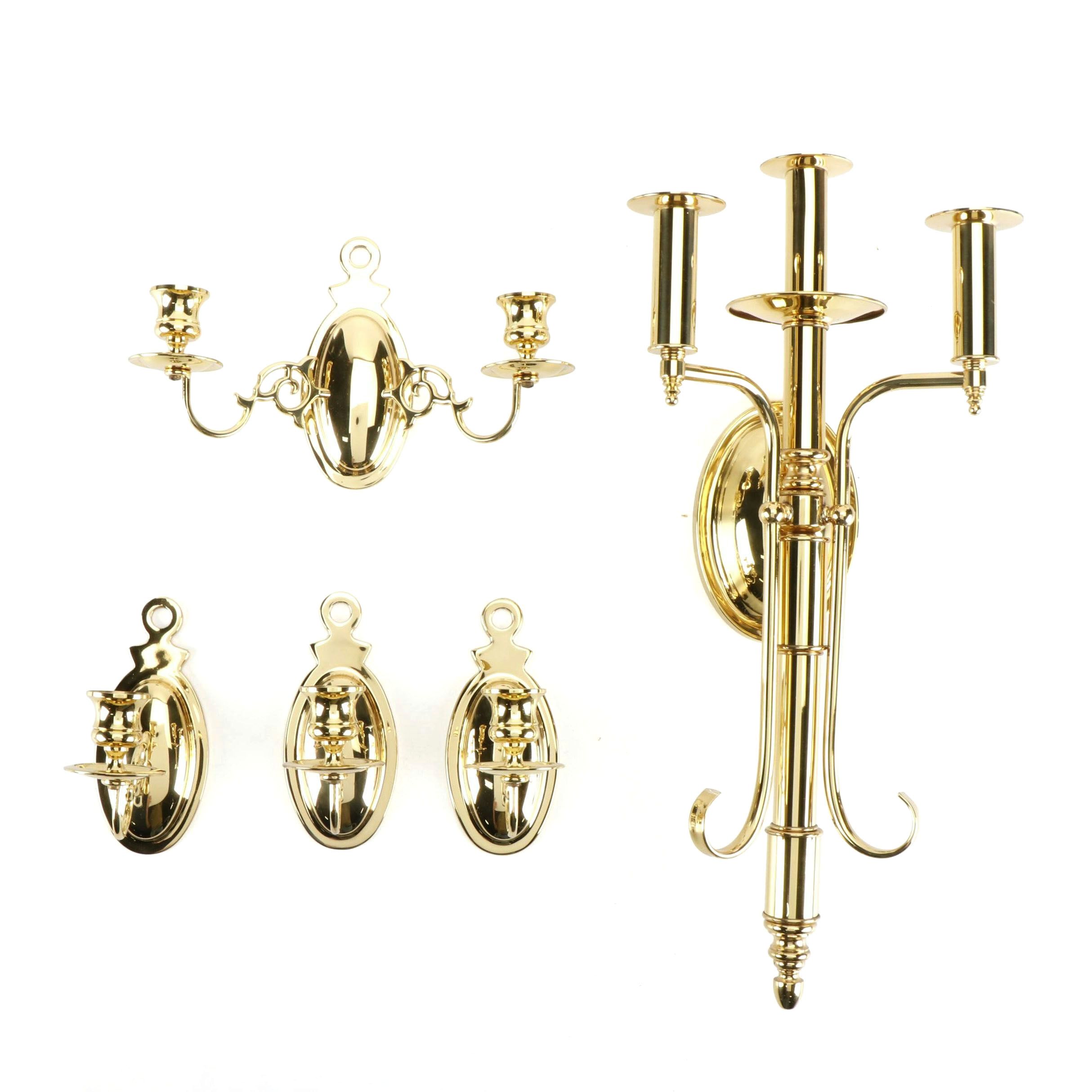 Colonial Revival Style Lacquered Brass Wall Sconces