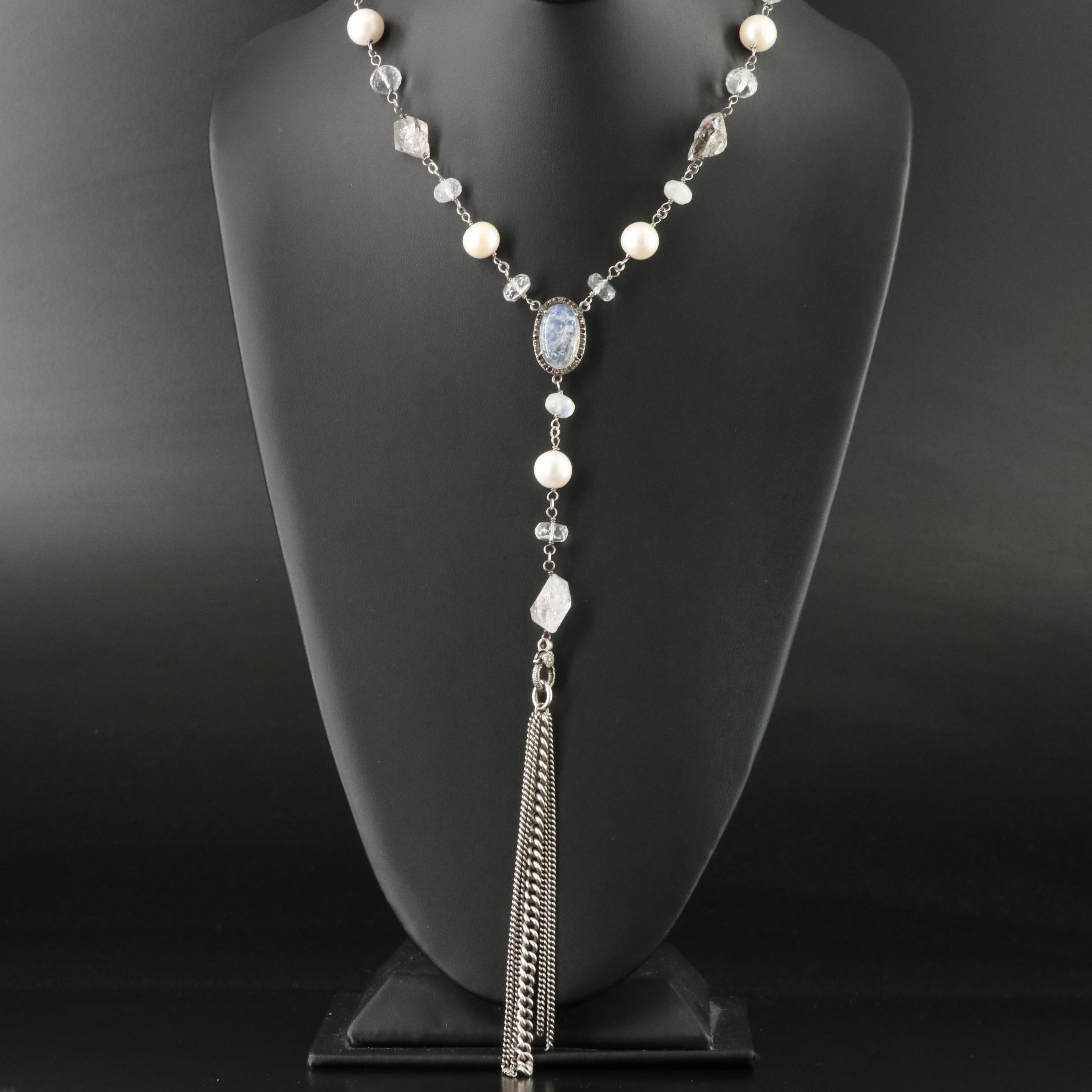 Sheryl Lowe Sterling Rainbow Moonstone, Diamond and Gemstone Necklace