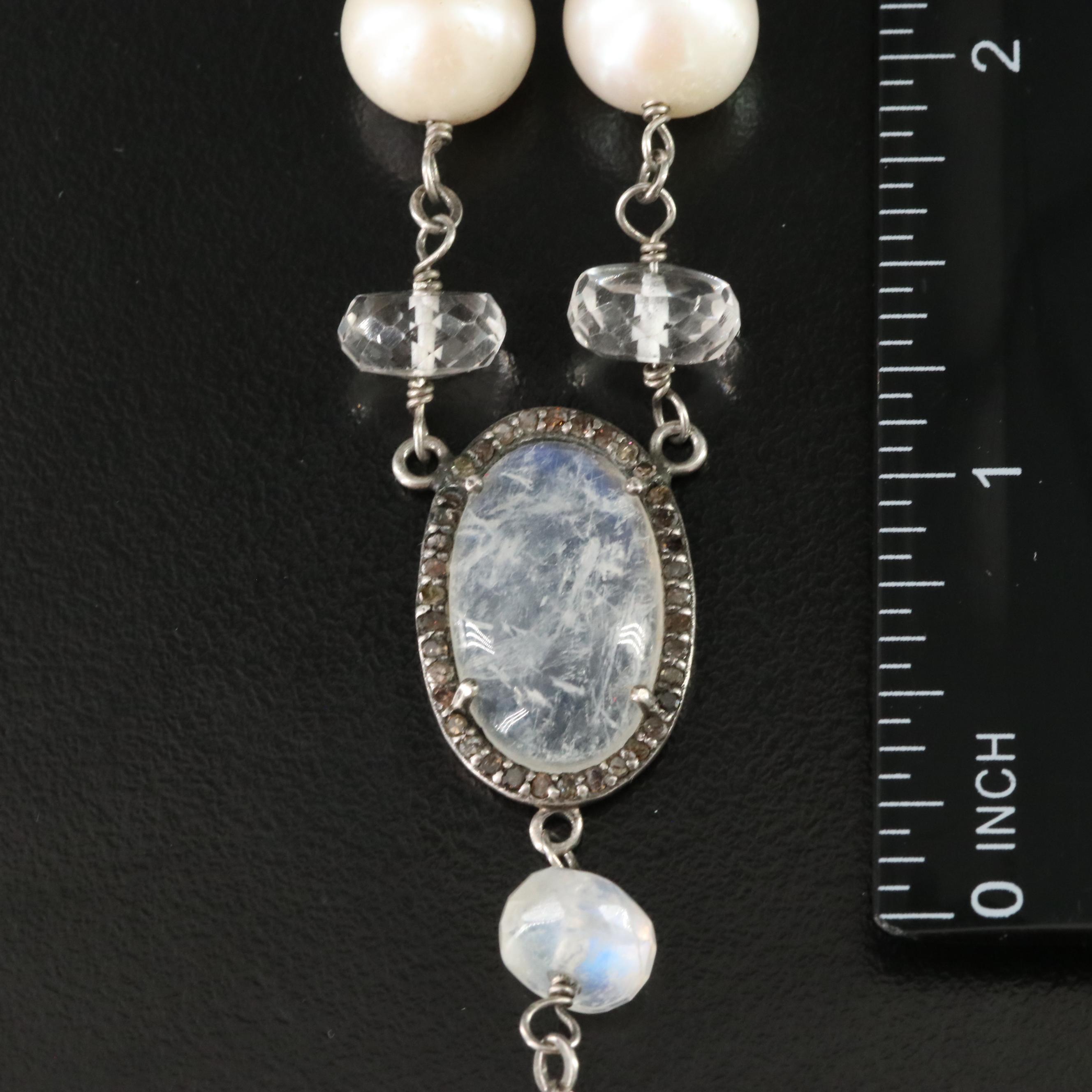 Sheryl Lowe Sterling Rainbow Moonstone, Diamond and Gemstone Necklace