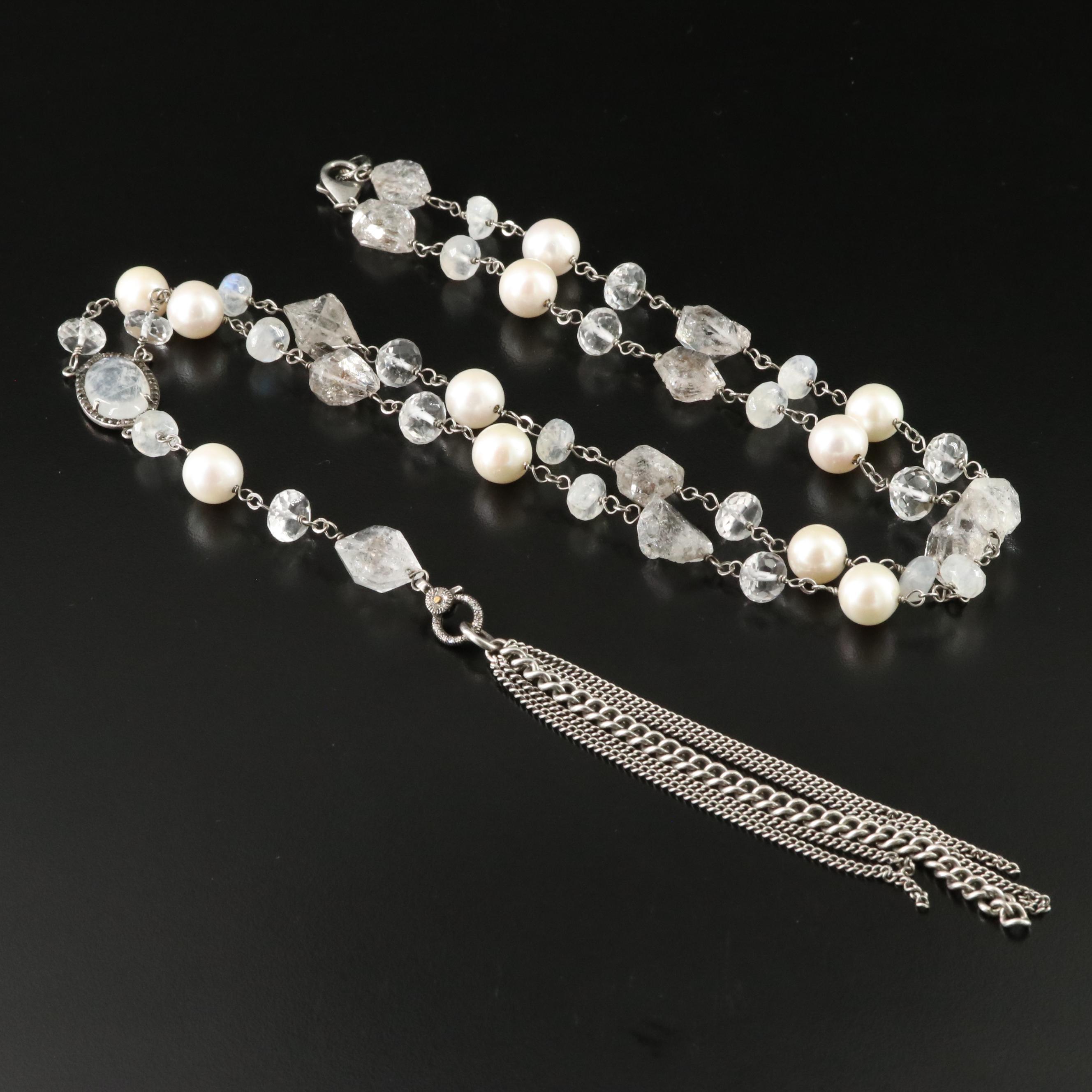 Sheryl Lowe Sterling Rainbow Moonstone, Diamond and Gemstone Necklace