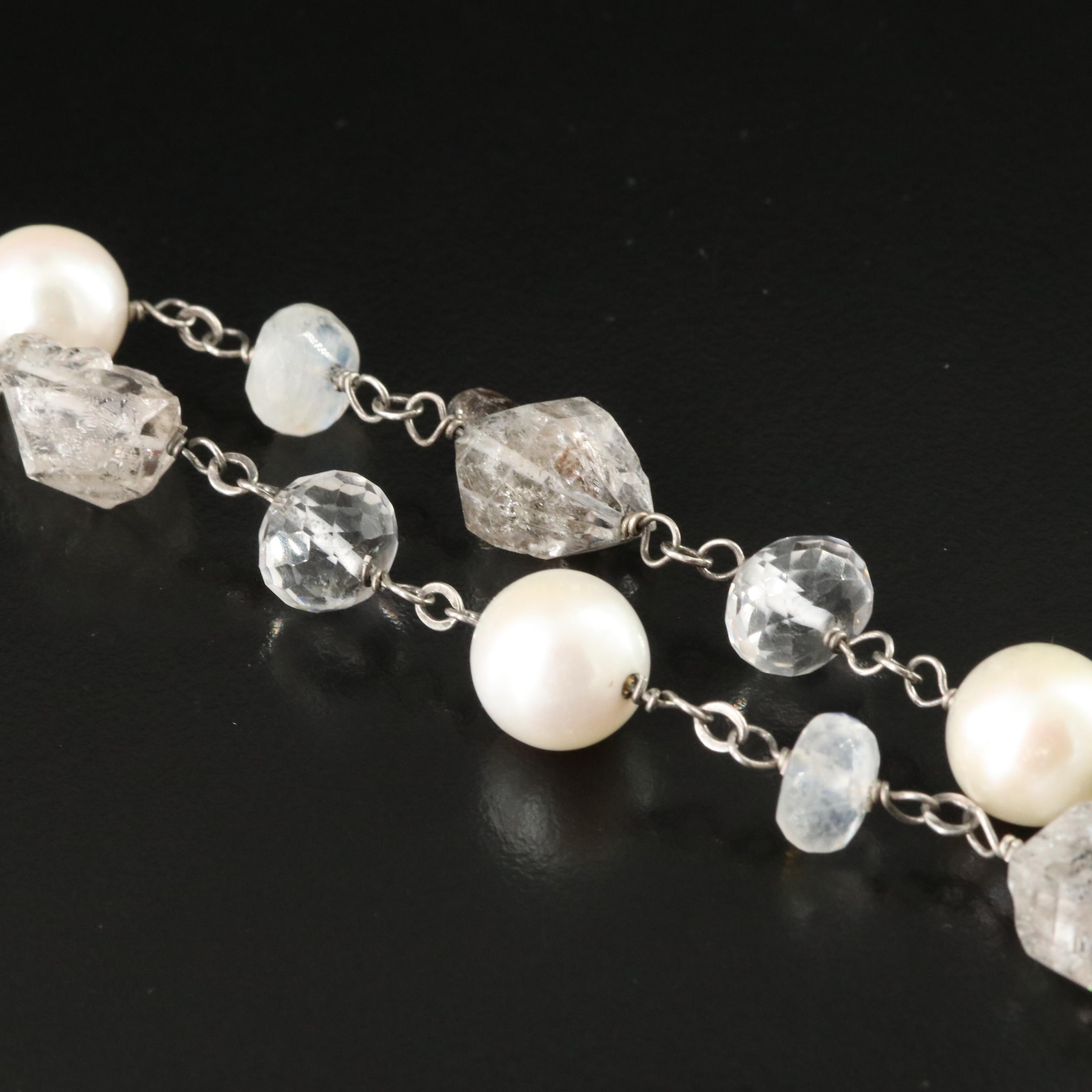 Sheryl Lowe Sterling Rainbow Moonstone, Diamond and Gemstone Necklace