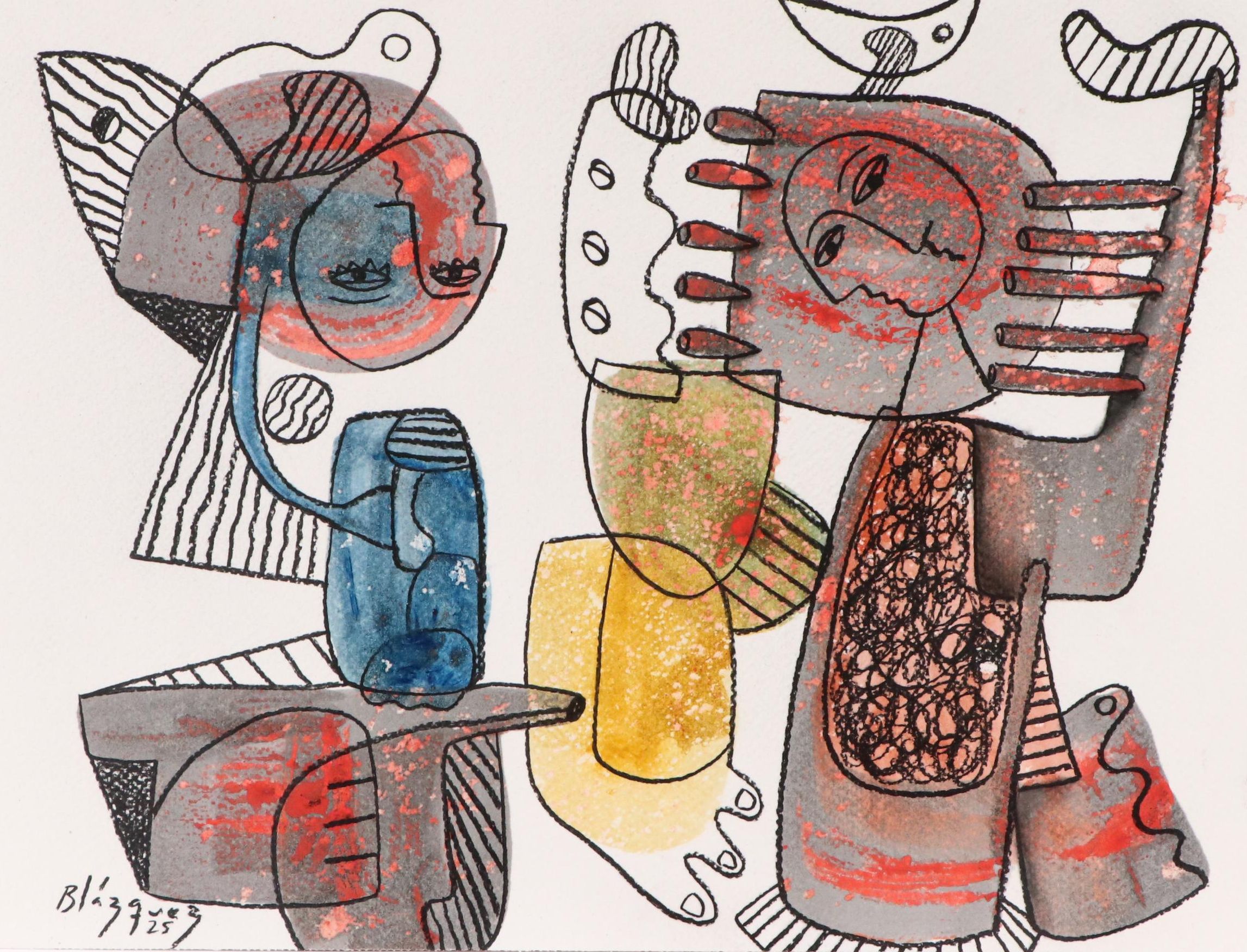 Michel Blázquez Surrealist Mixed Media Painting "El Hacedor y la Luna," 2025