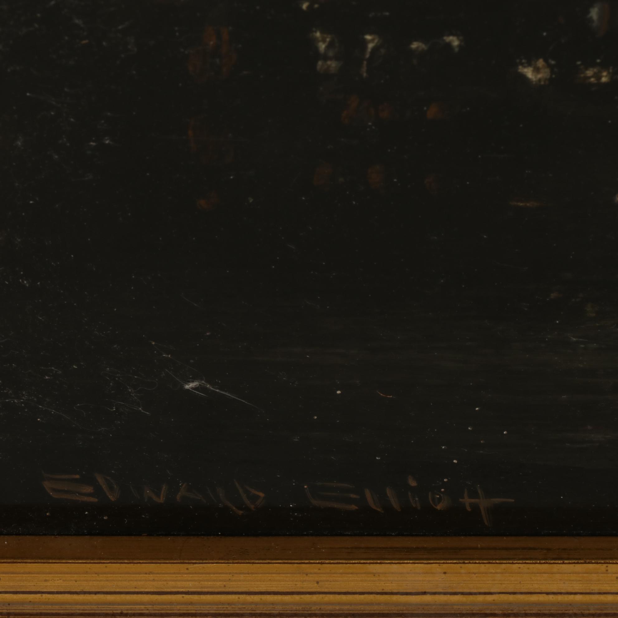 Edward Elliot Brutalist Night Cityscape Oil Painting, Mid 20th Century