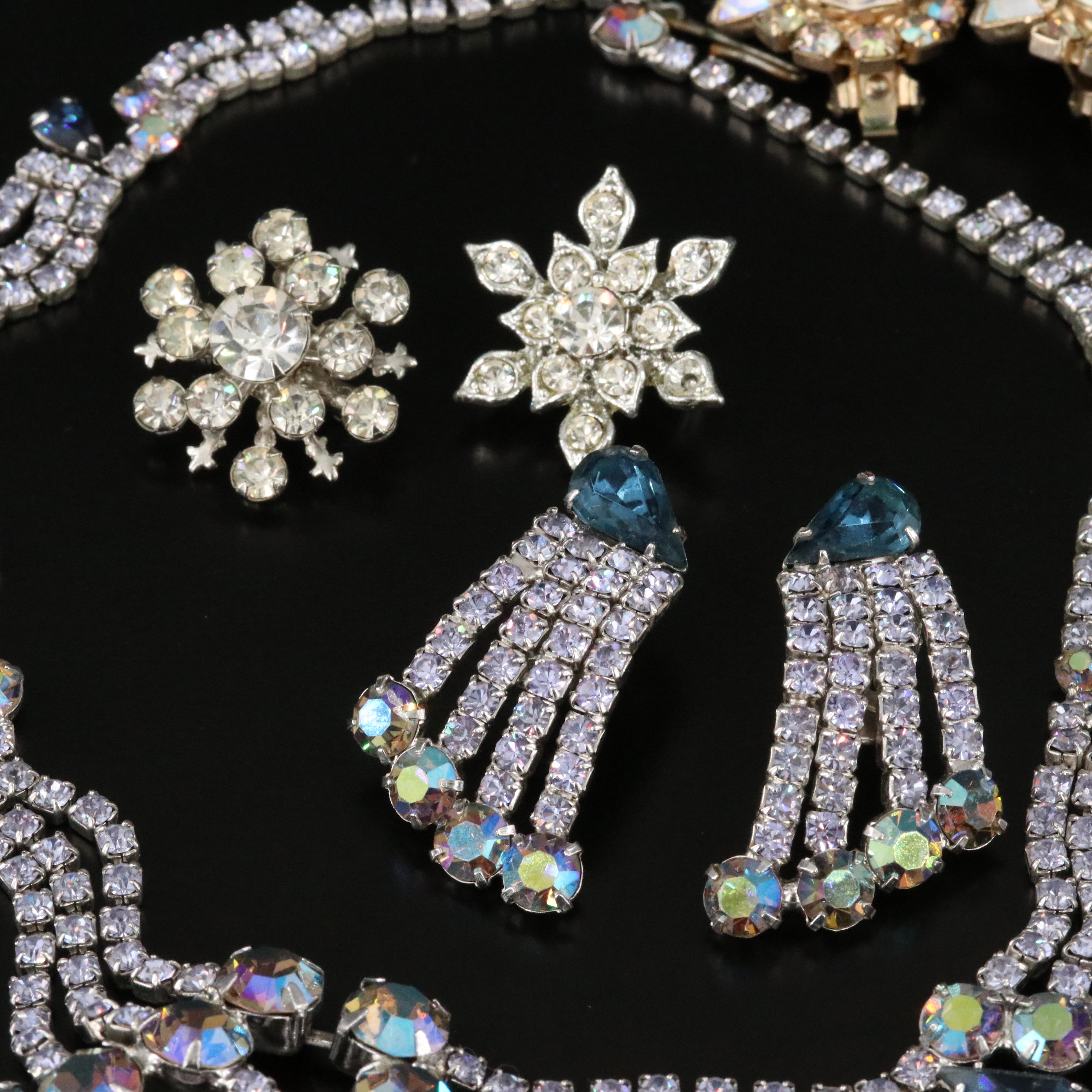 Vintage Rhinestone Necklaces, Earrings and Pins