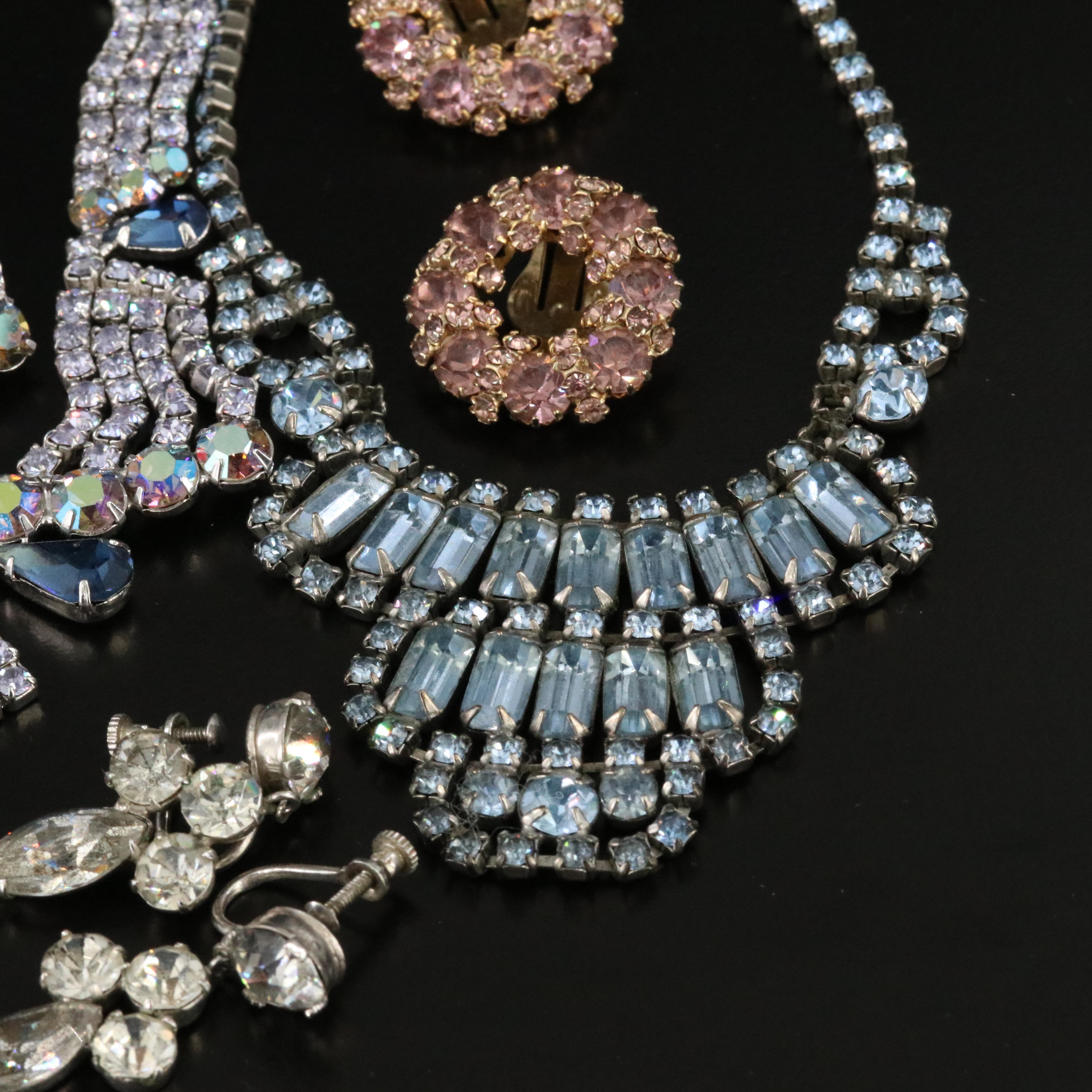 Vintage Rhinestone Necklaces, Earrings and Pins