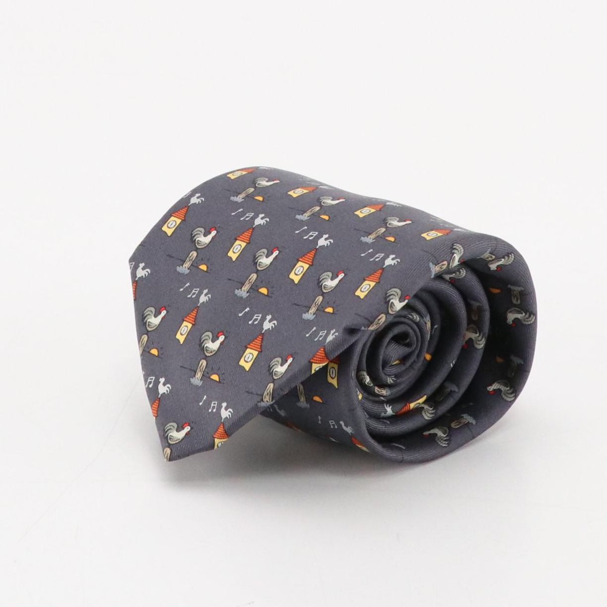 Hermès Rooster and Cupola Tall Necktie in Silk Twill with Box