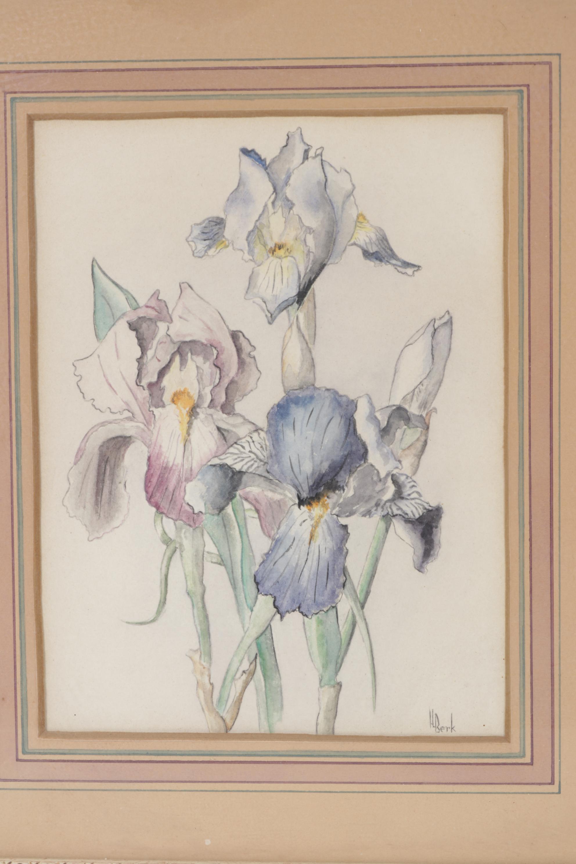 Pair of Framed Floral Watercolors, Mid-20th Century