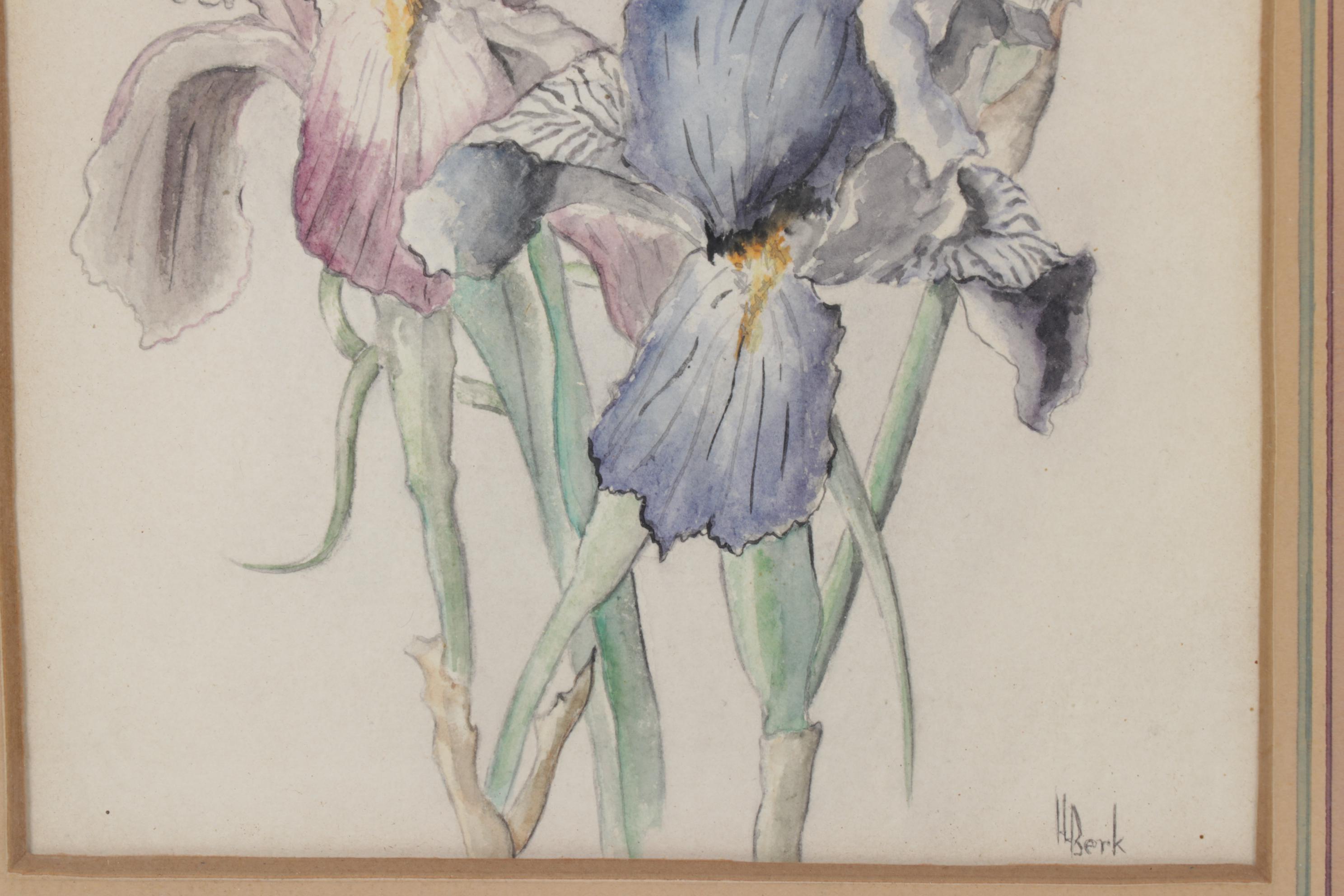 Pair of Framed Floral Watercolors, Mid-20th Century