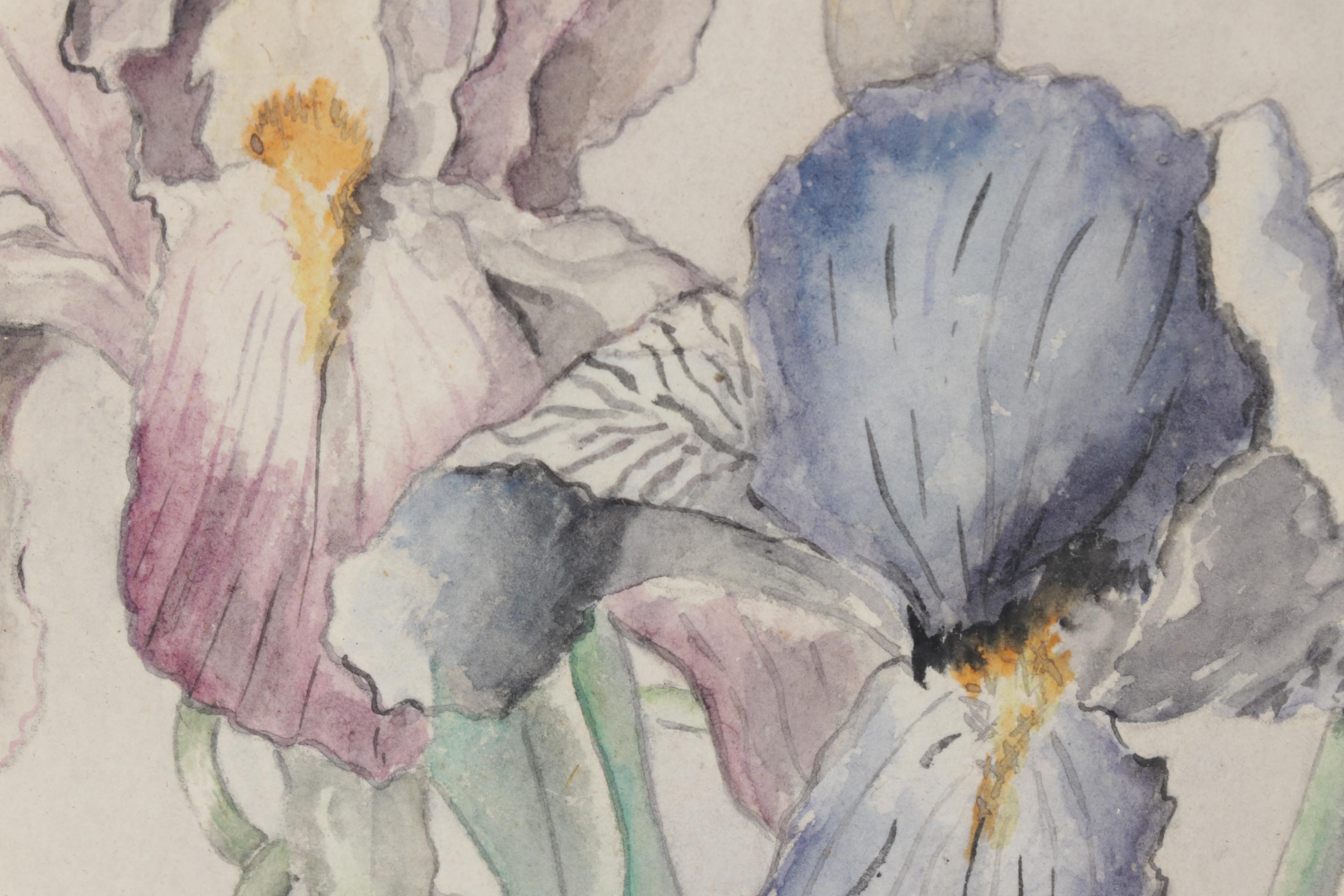 Pair of Framed Floral Watercolors, Mid-20th Century