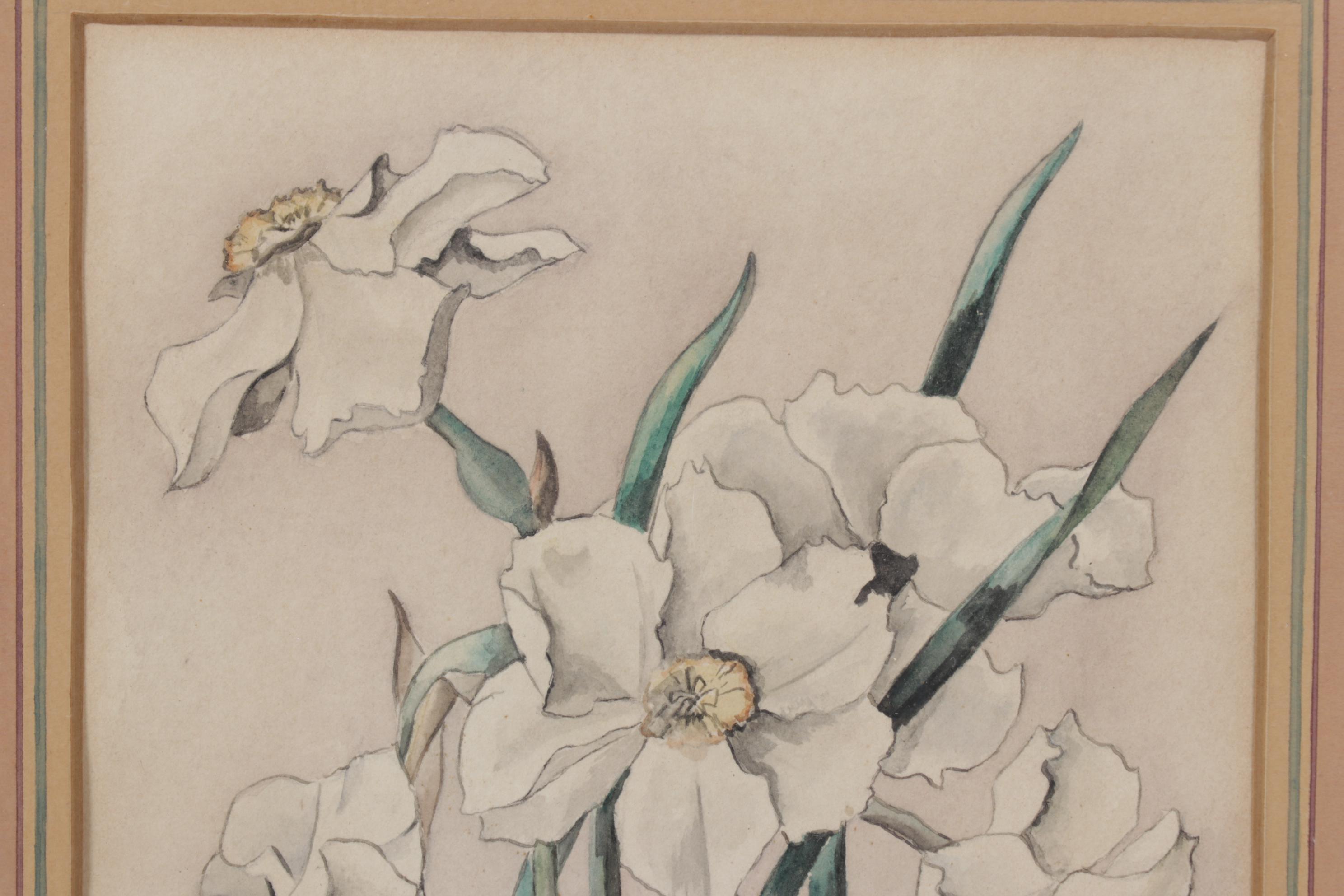 Pair of Framed Floral Watercolors, Mid-20th Century