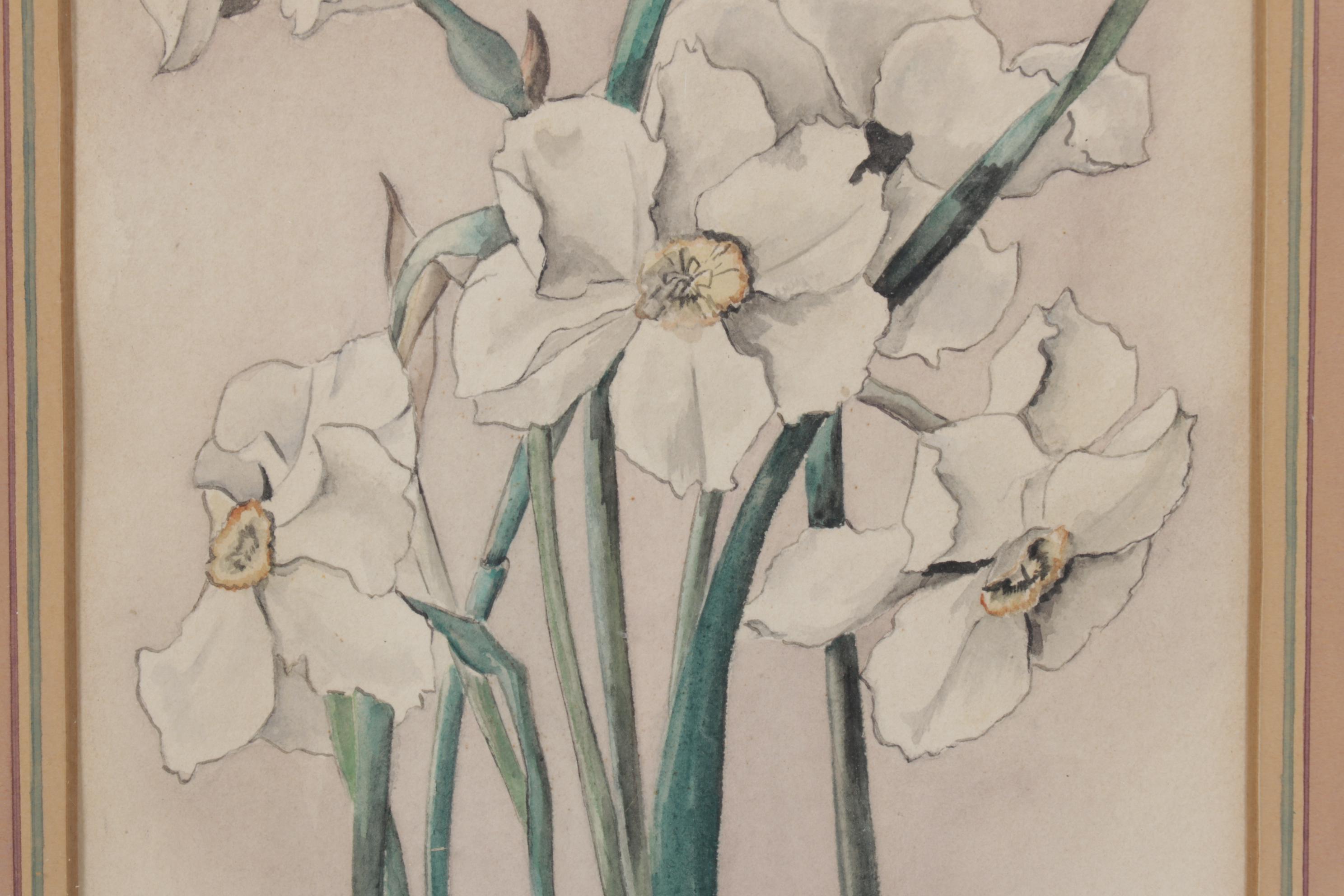 Pair of Framed Floral Watercolors, Mid-20th Century