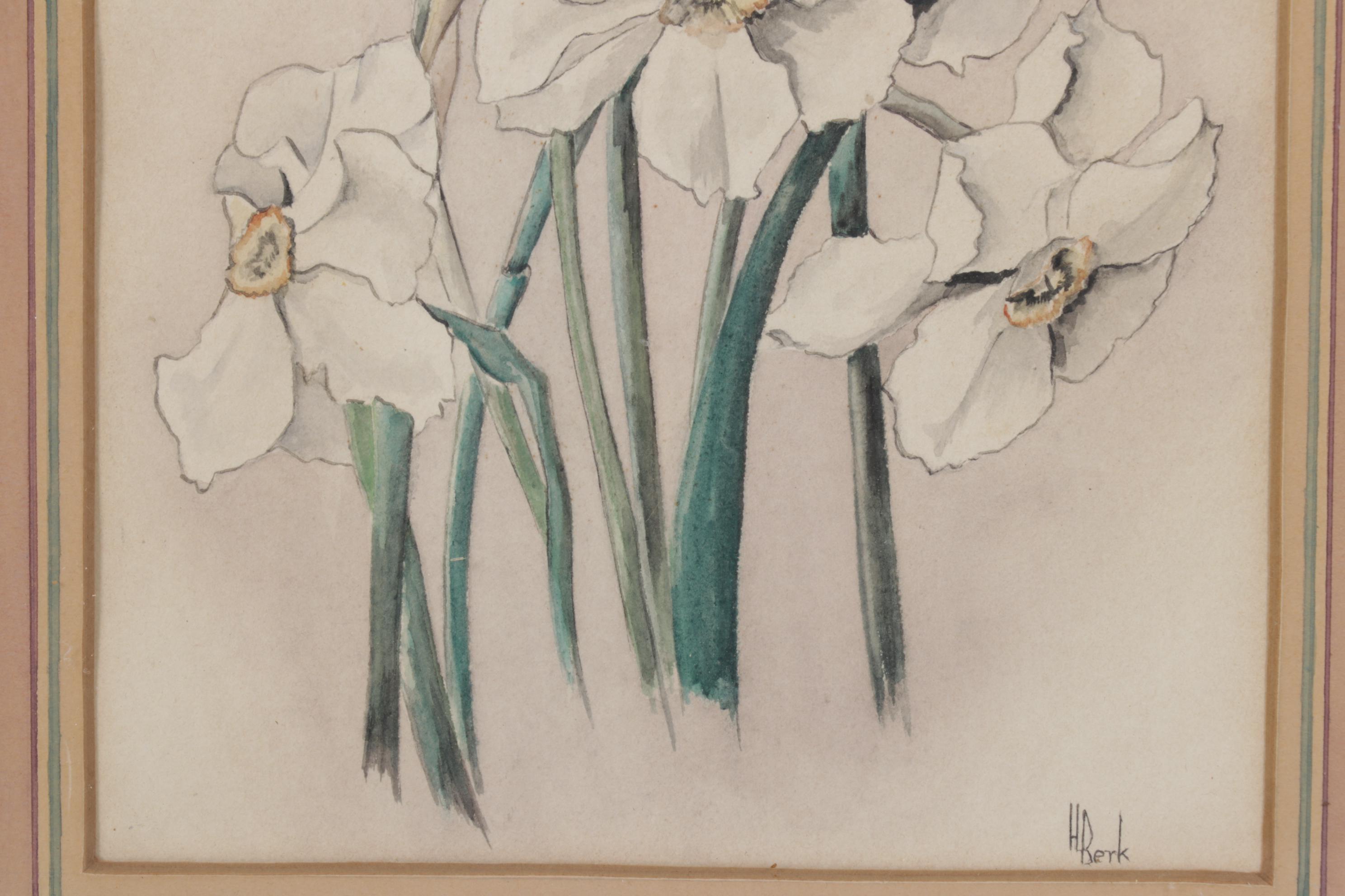 Pair of Framed Floral Watercolors, Mid-20th Century