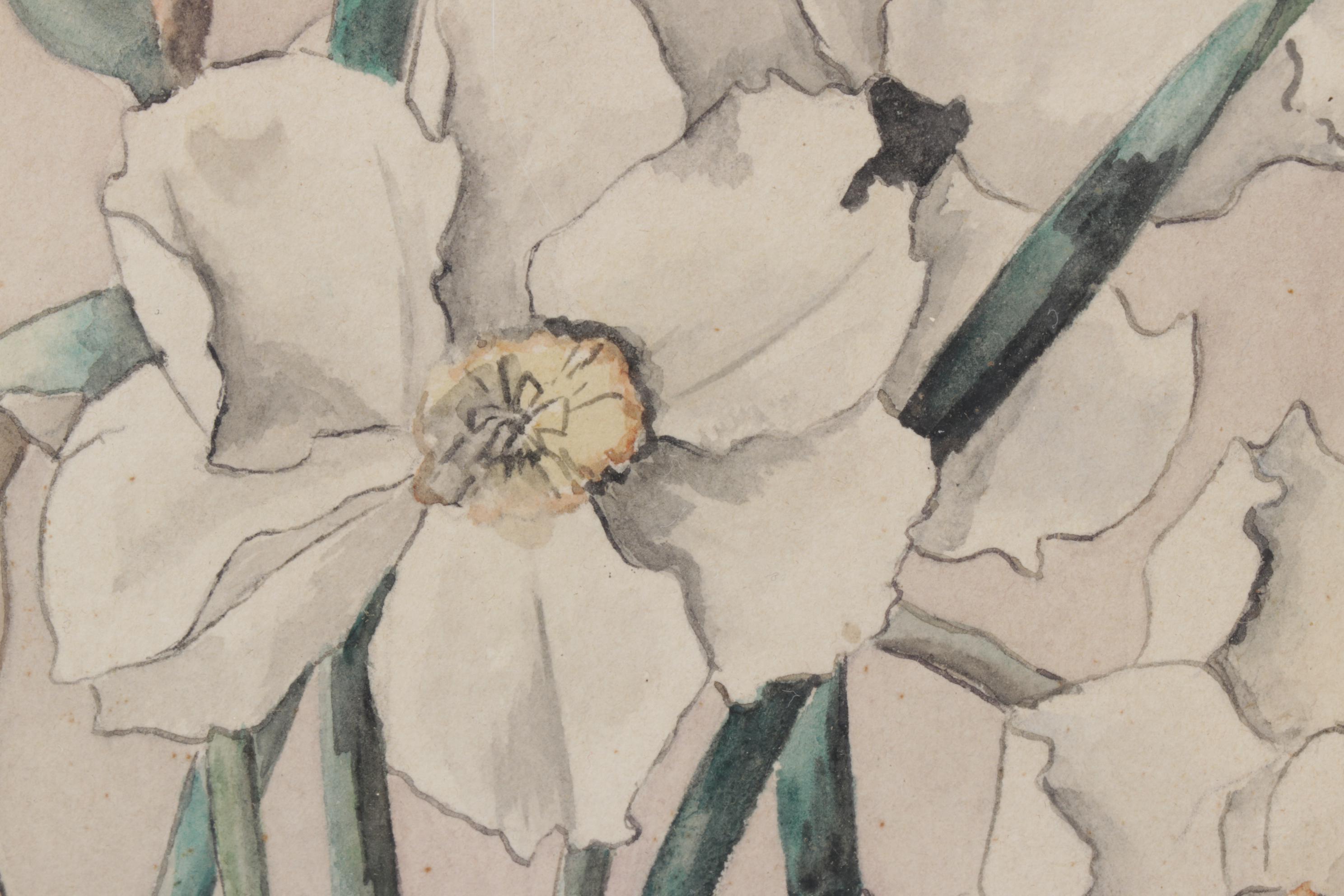 Pair of Framed Floral Watercolors, Mid-20th Century