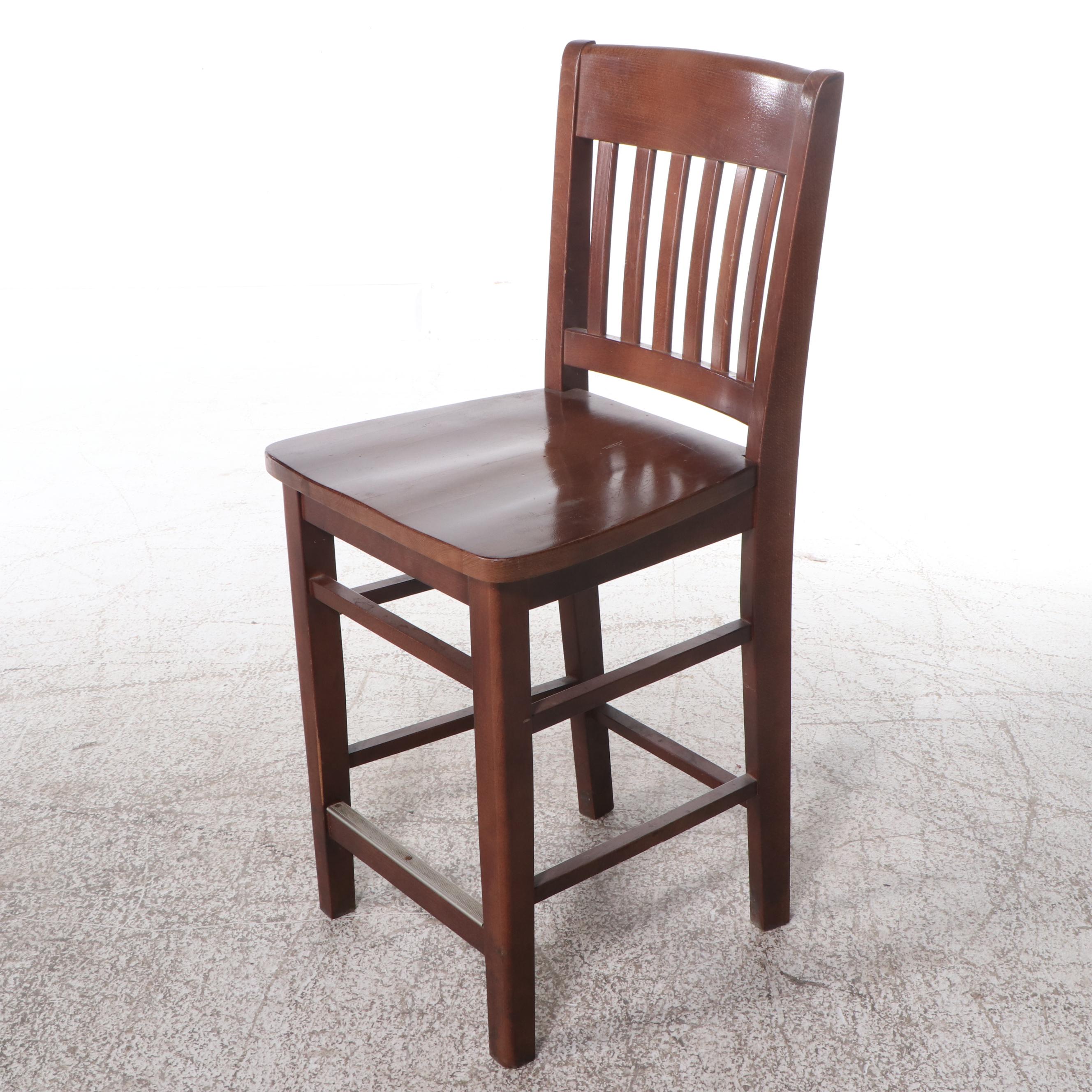 Set of Five Oak Slat-Back Barstools