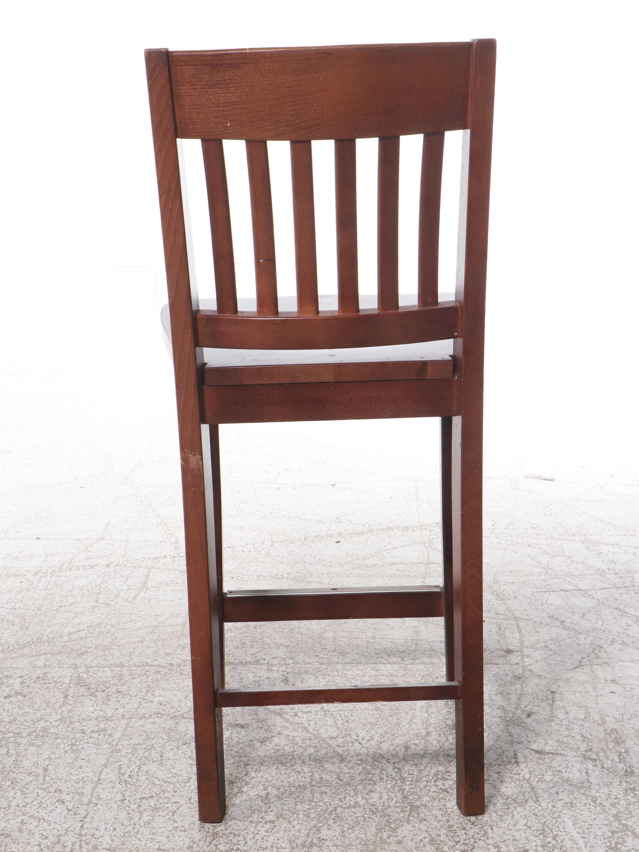 Set of Five Oak Slat-Back Barstools