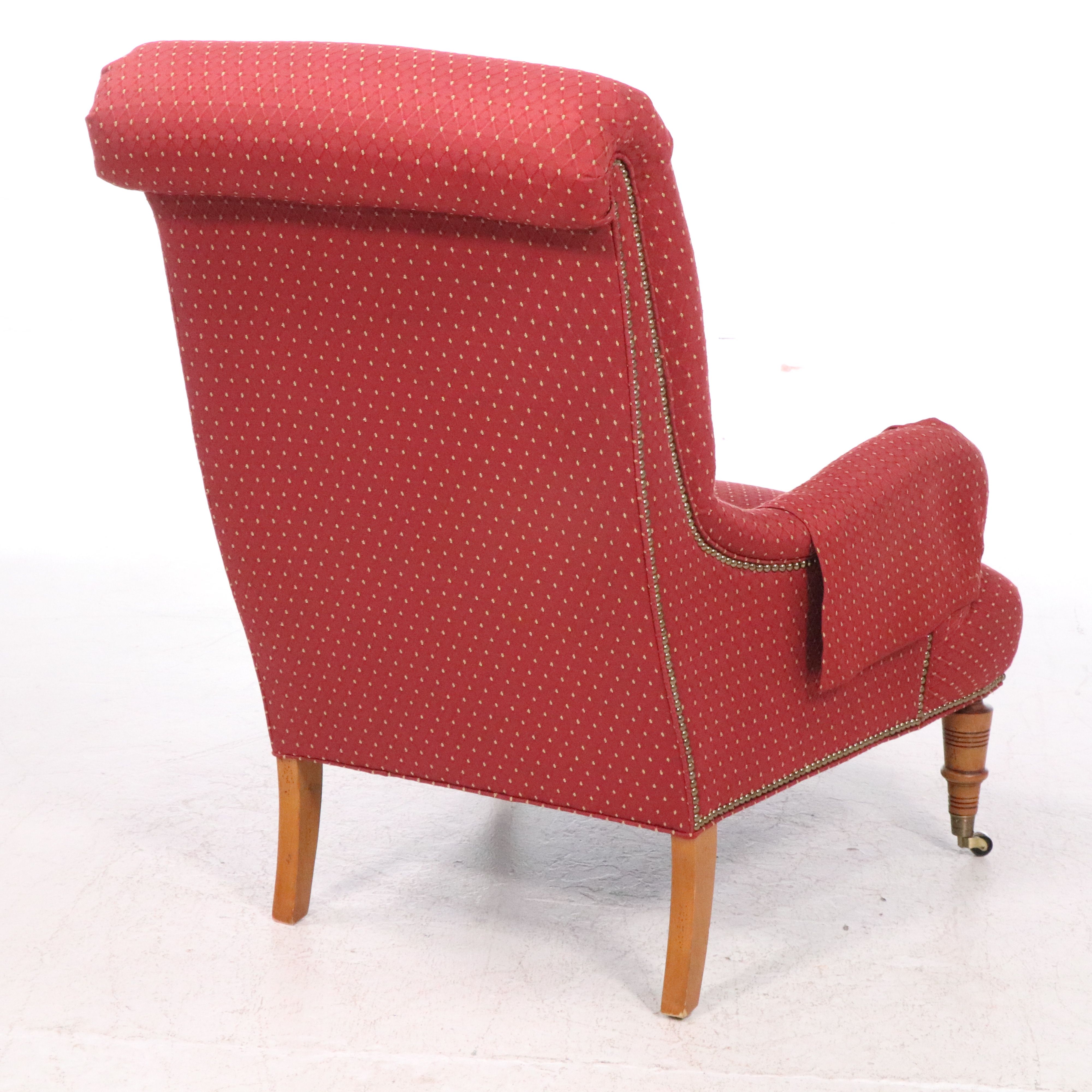 Pair of Napoleon III Style Red Armchairs with Ottomans