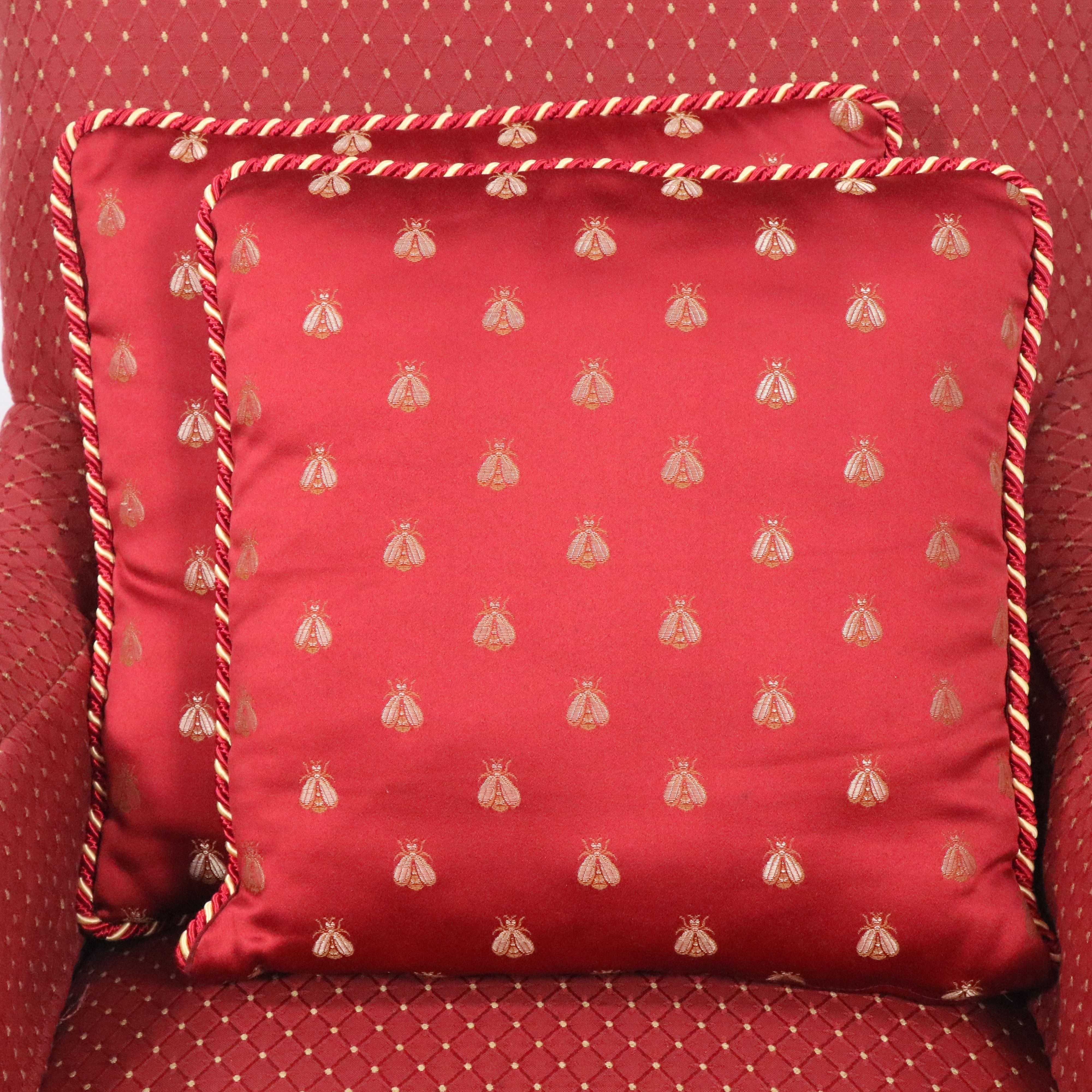 Pair of Napoleon III Style Red Armchairs with Ottomans