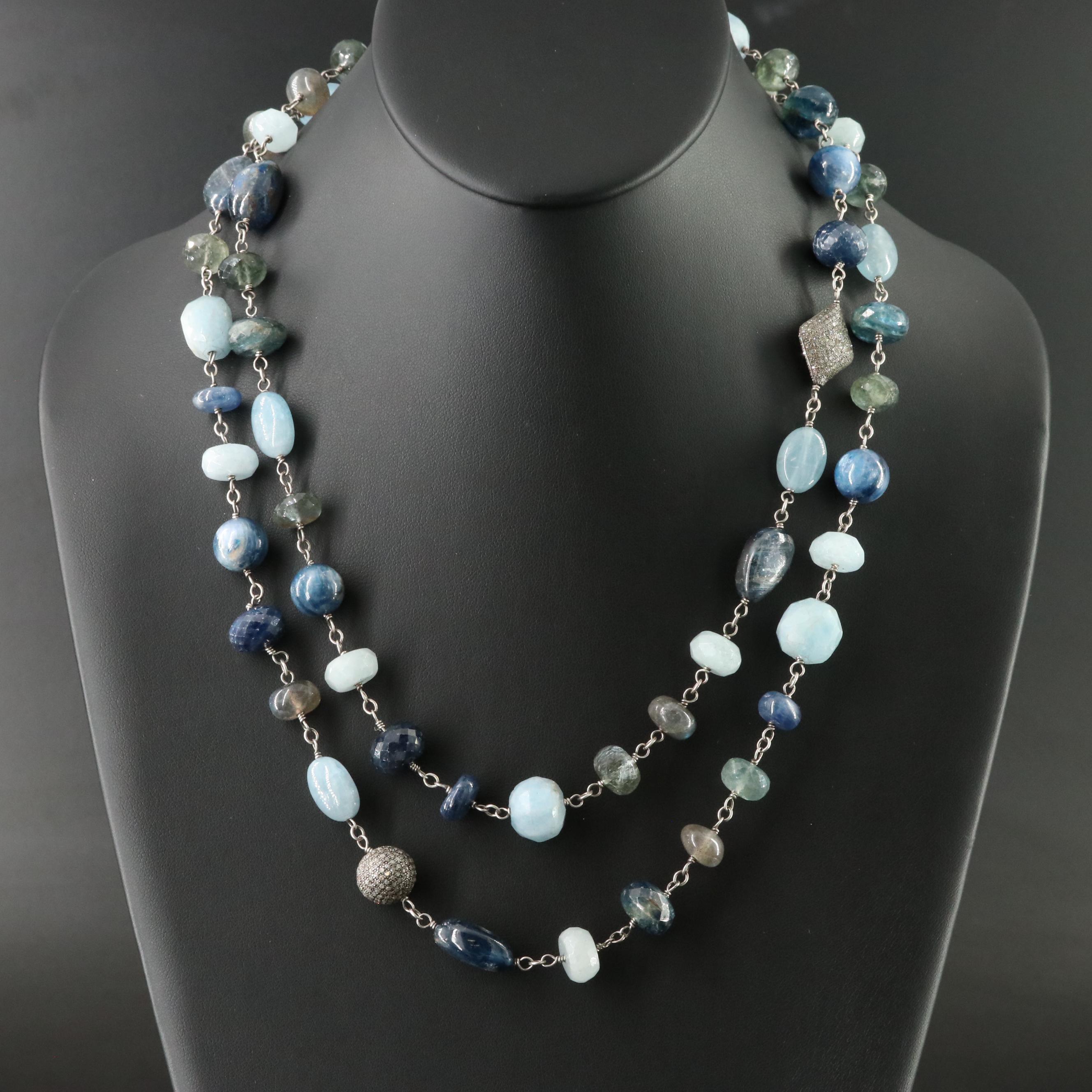 Sterling Gemstone Necklace Including Kyanite & Diamond Attributed to Sheryl Lowe
