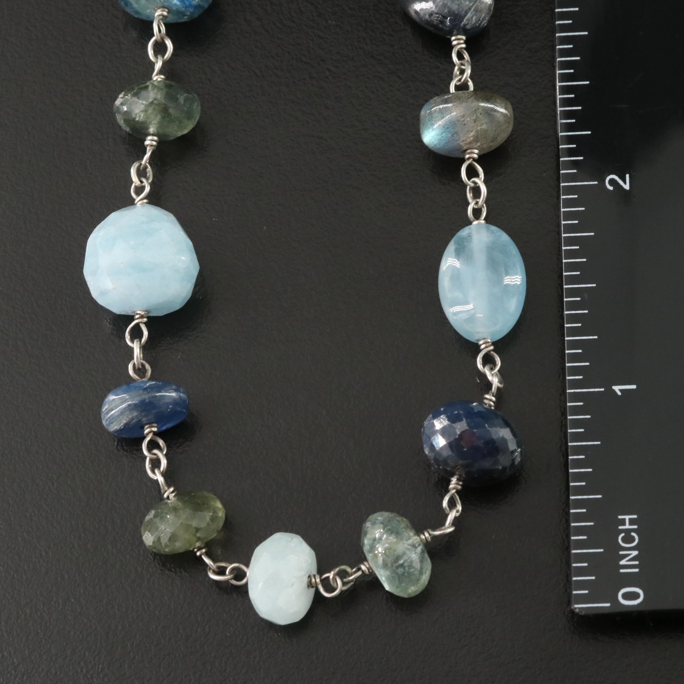 Sterling Gemstone Necklace Including Kyanite & Diamond Attributed to Sheryl Lowe