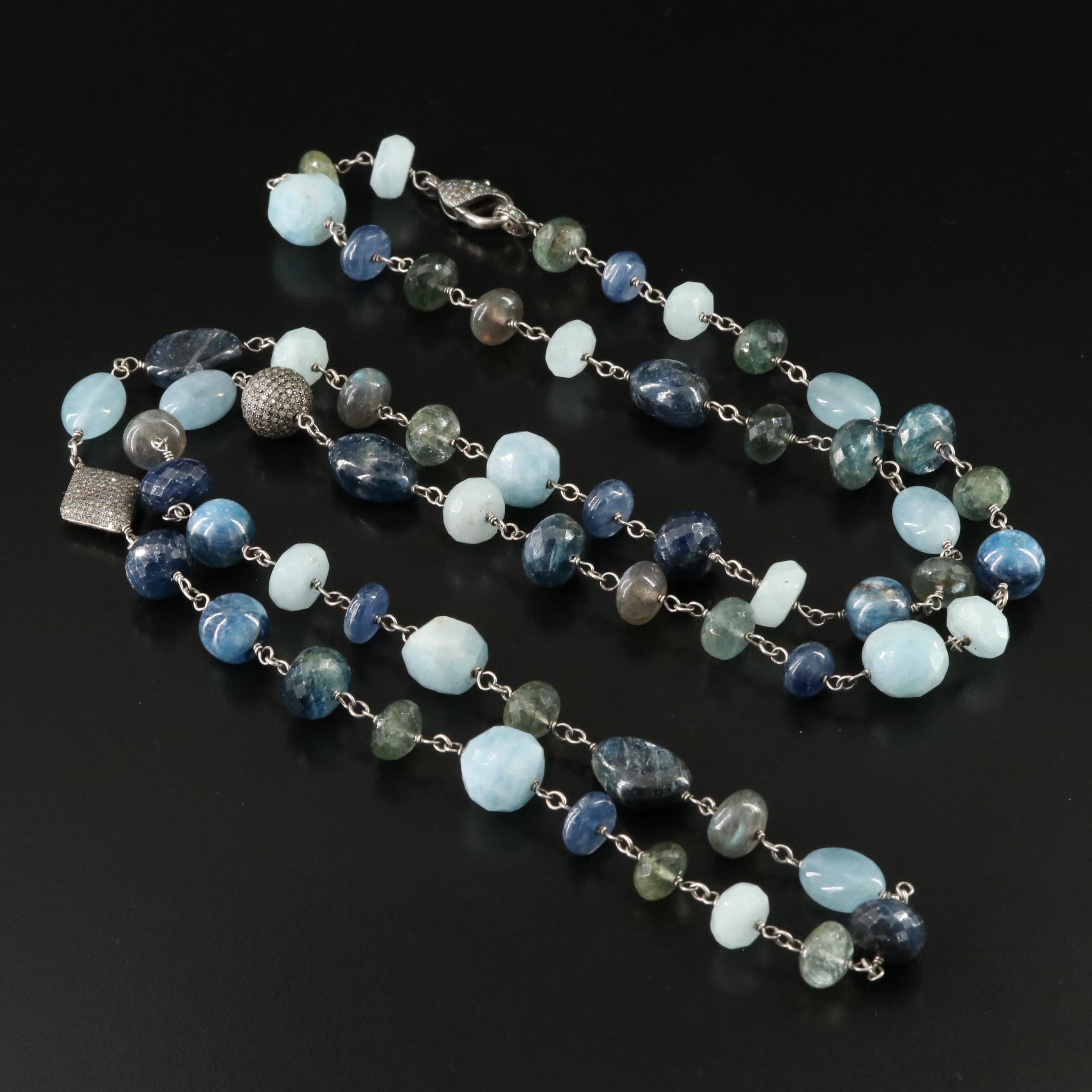 Sterling Gemstone Necklace Including Kyanite & Diamond Attributed to Sheryl Lowe