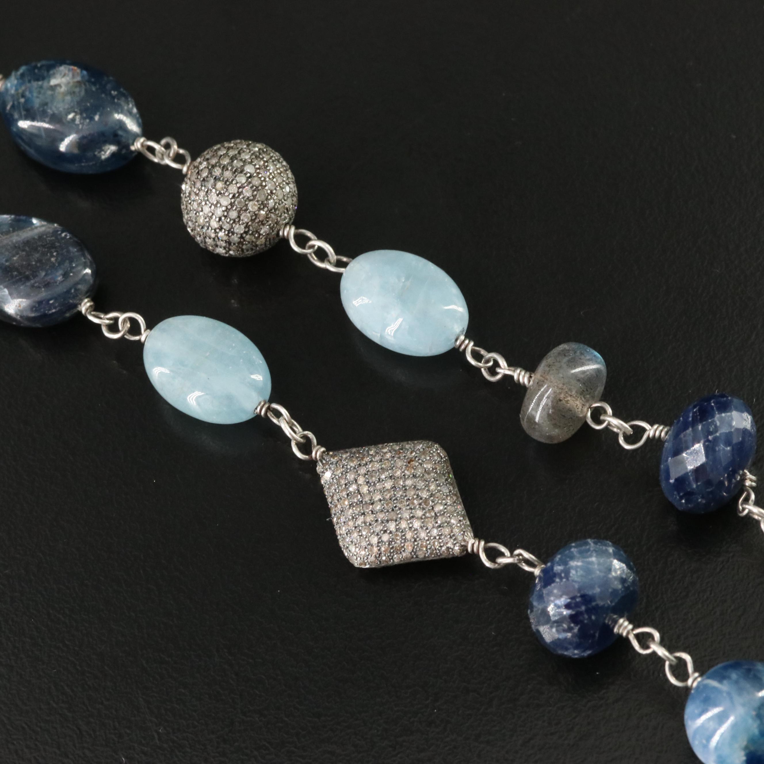 Sterling Gemstone Necklace Including Kyanite & Diamond Attributed to Sheryl Lowe