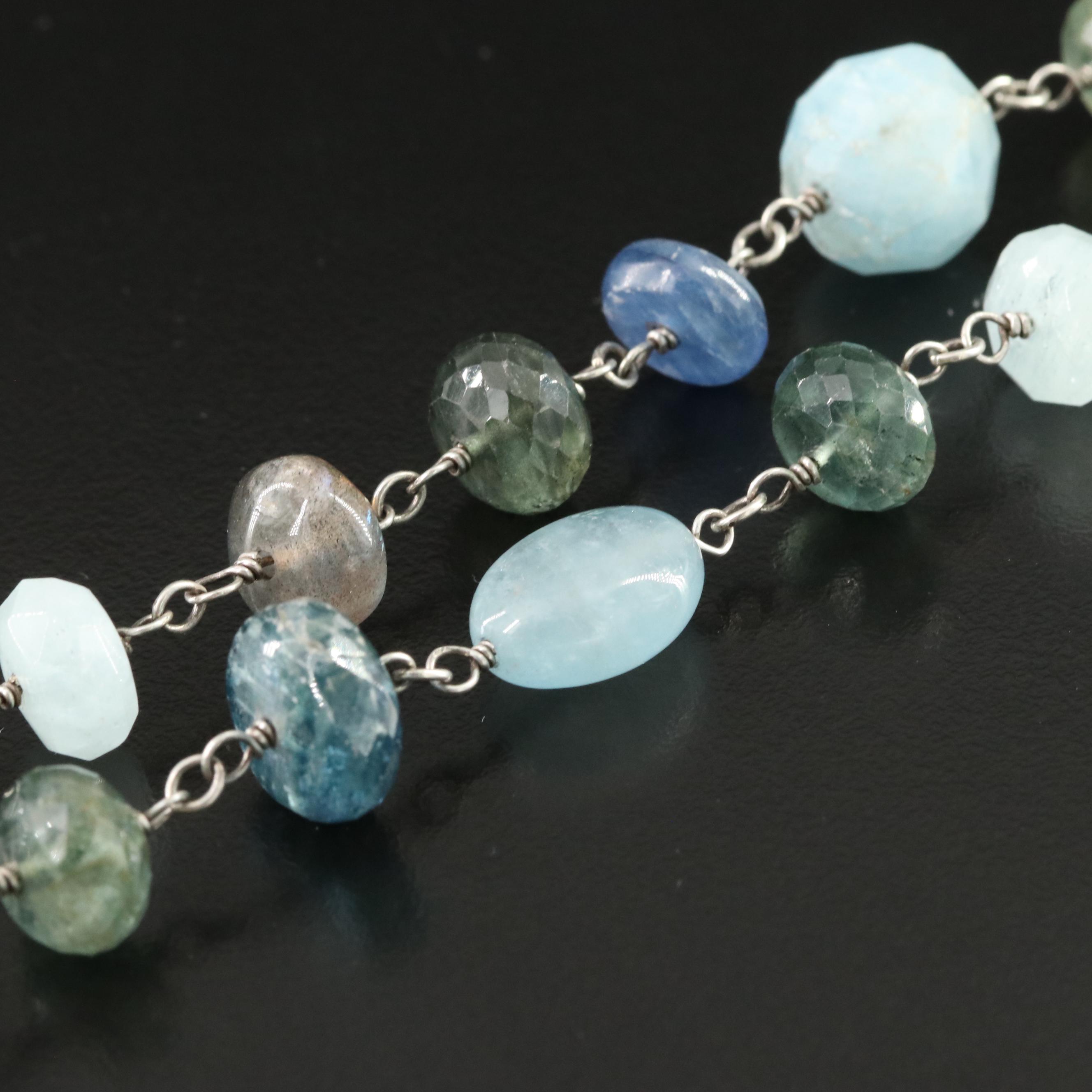 Sterling Gemstone Necklace Including Kyanite & Diamond Attributed to Sheryl Lowe