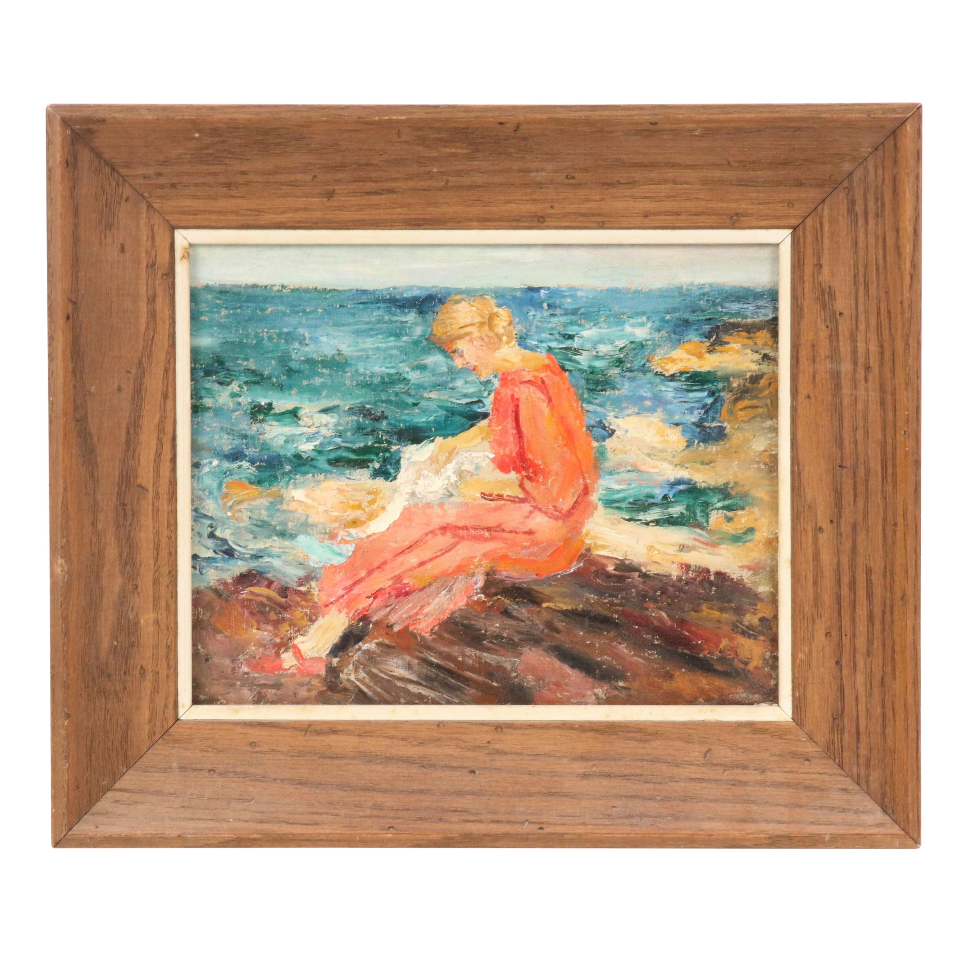 Impasto Oil Painting of Woman by the Sea