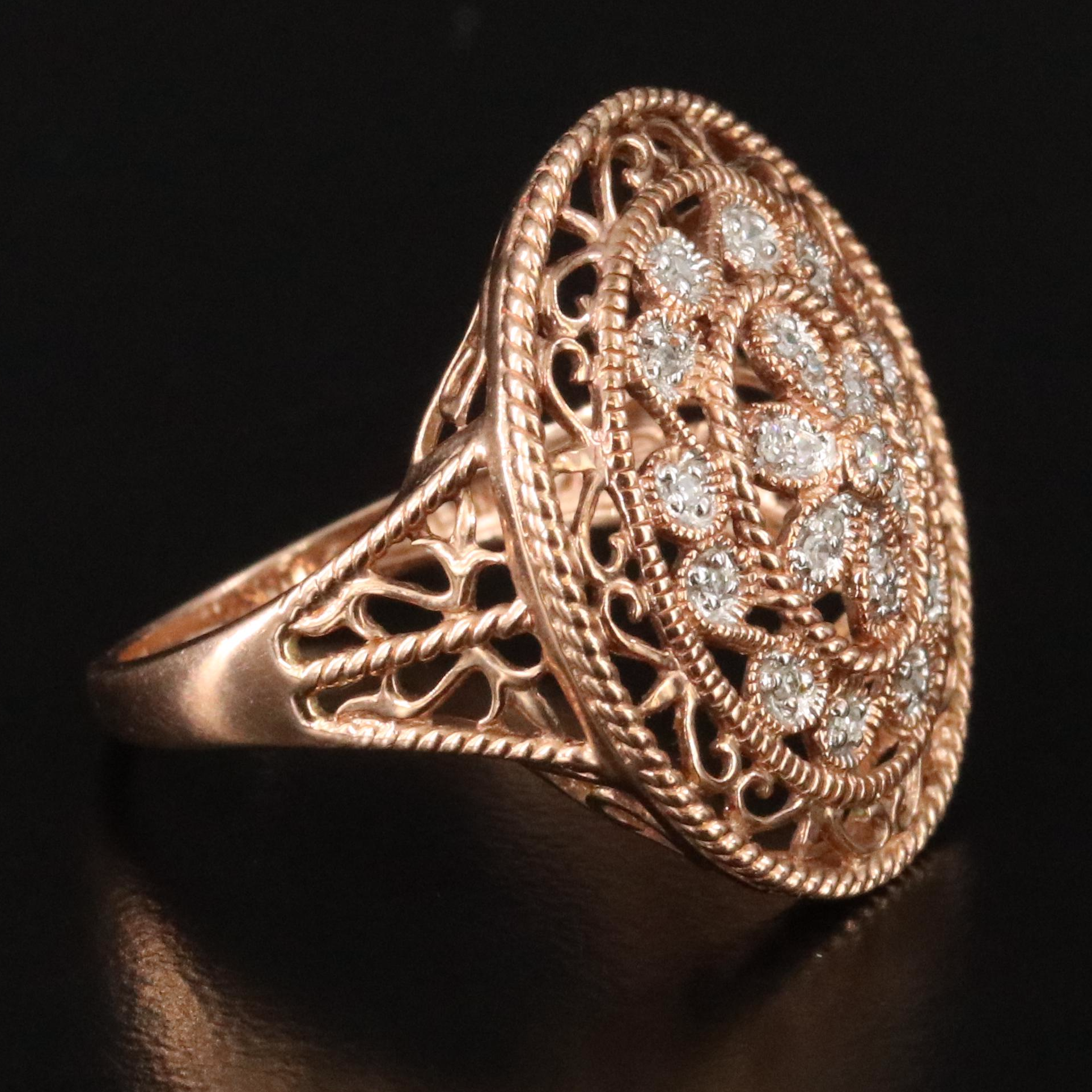 14K 0.12 CTW Diamond Rose Gold Filigree Ring