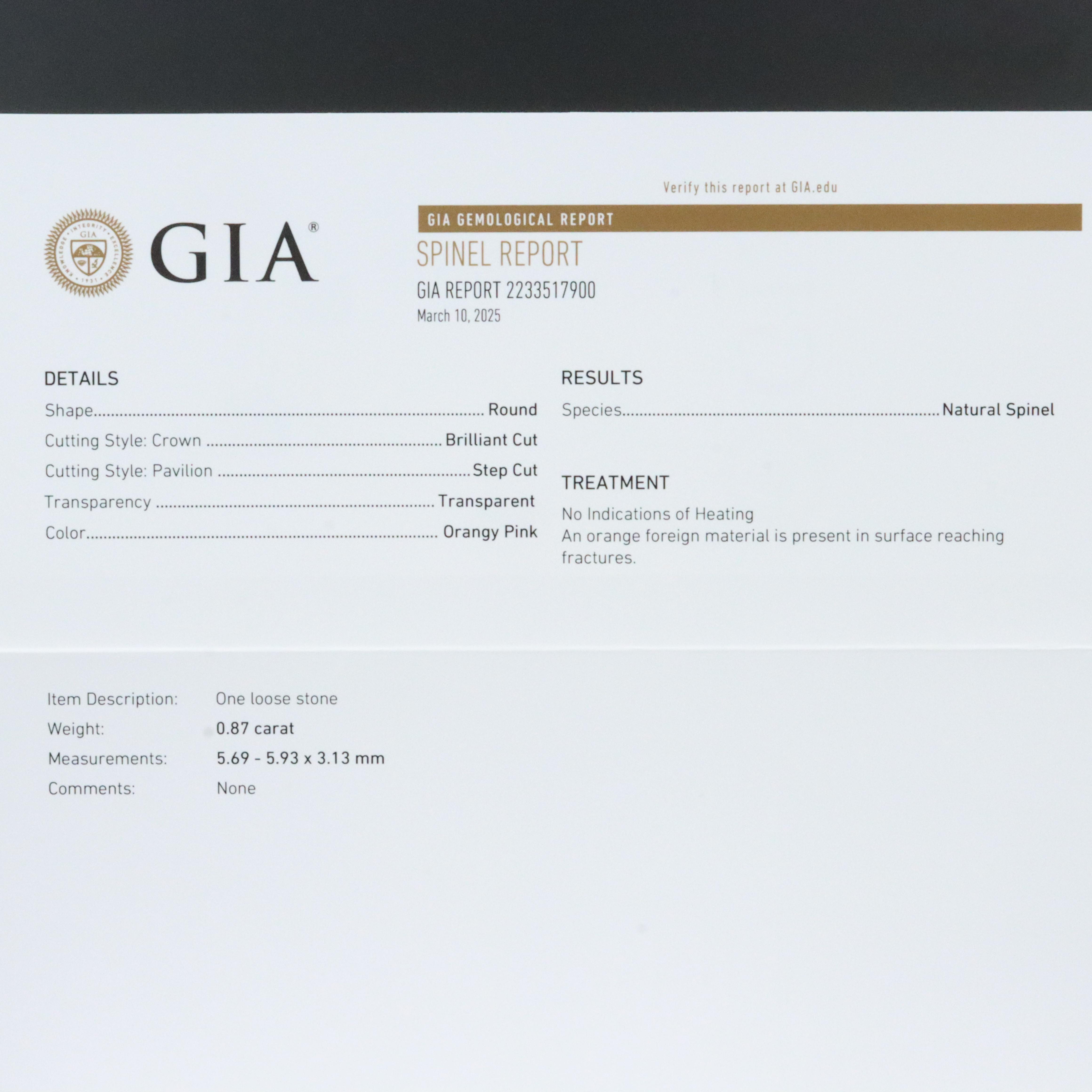 14K Unheated Spinel and Diamond Ring with GIA Report