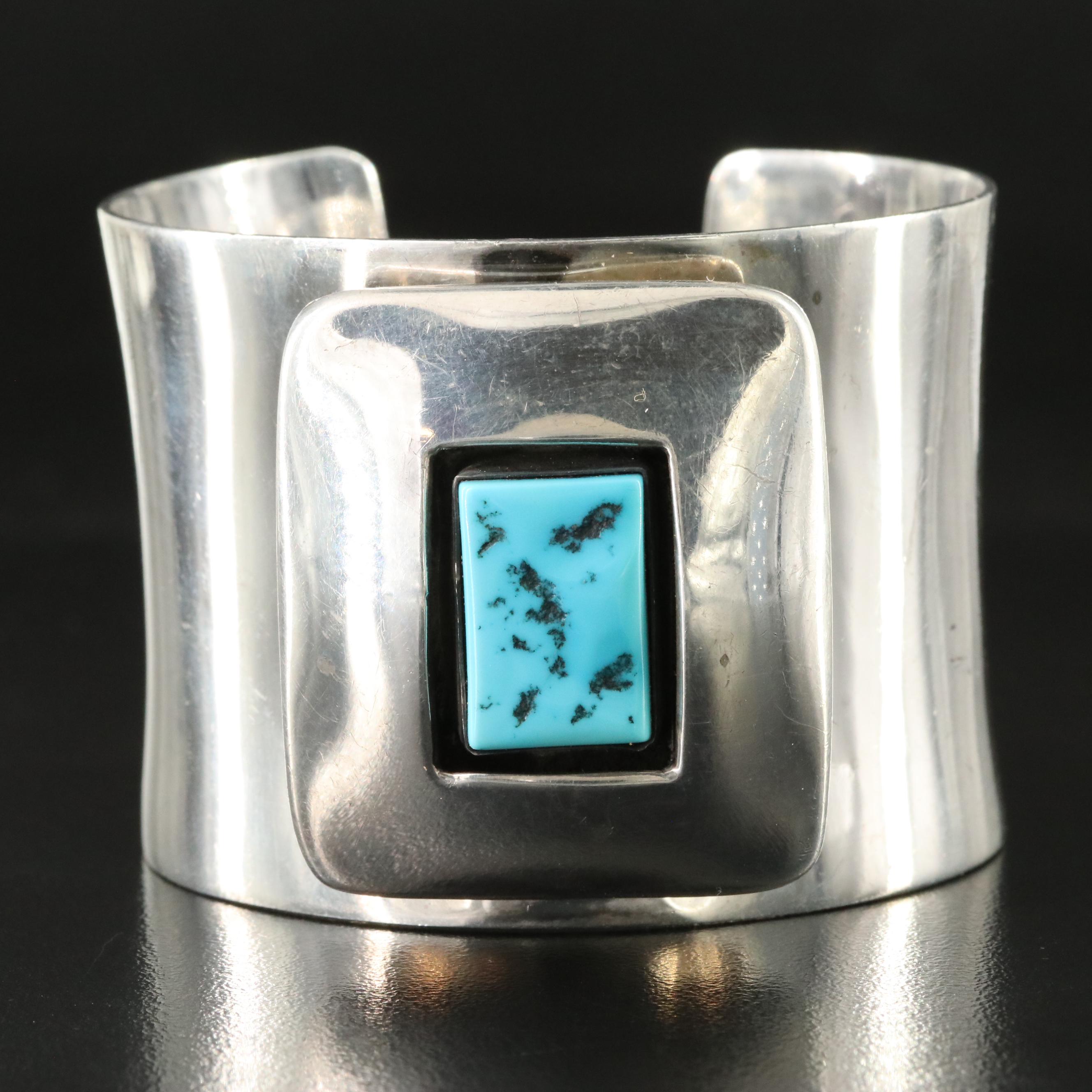 Southwestern Signed Sterling Shadowbox Cuff Bracelet