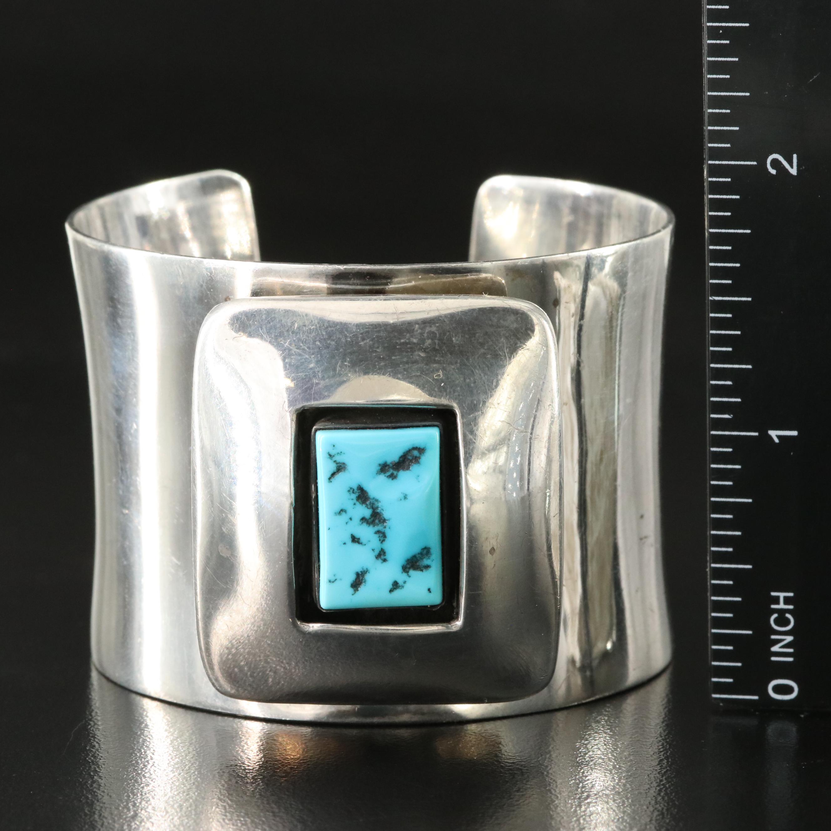 Southwestern Signed Sterling Shadowbox Cuff Bracelet