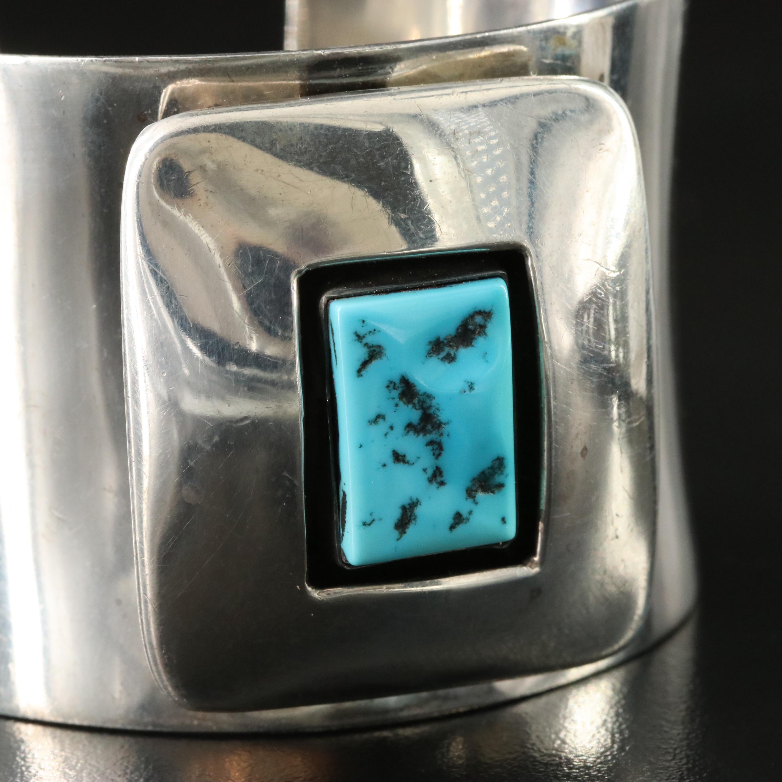 Southwestern Signed Sterling Shadowbox Cuff Bracelet