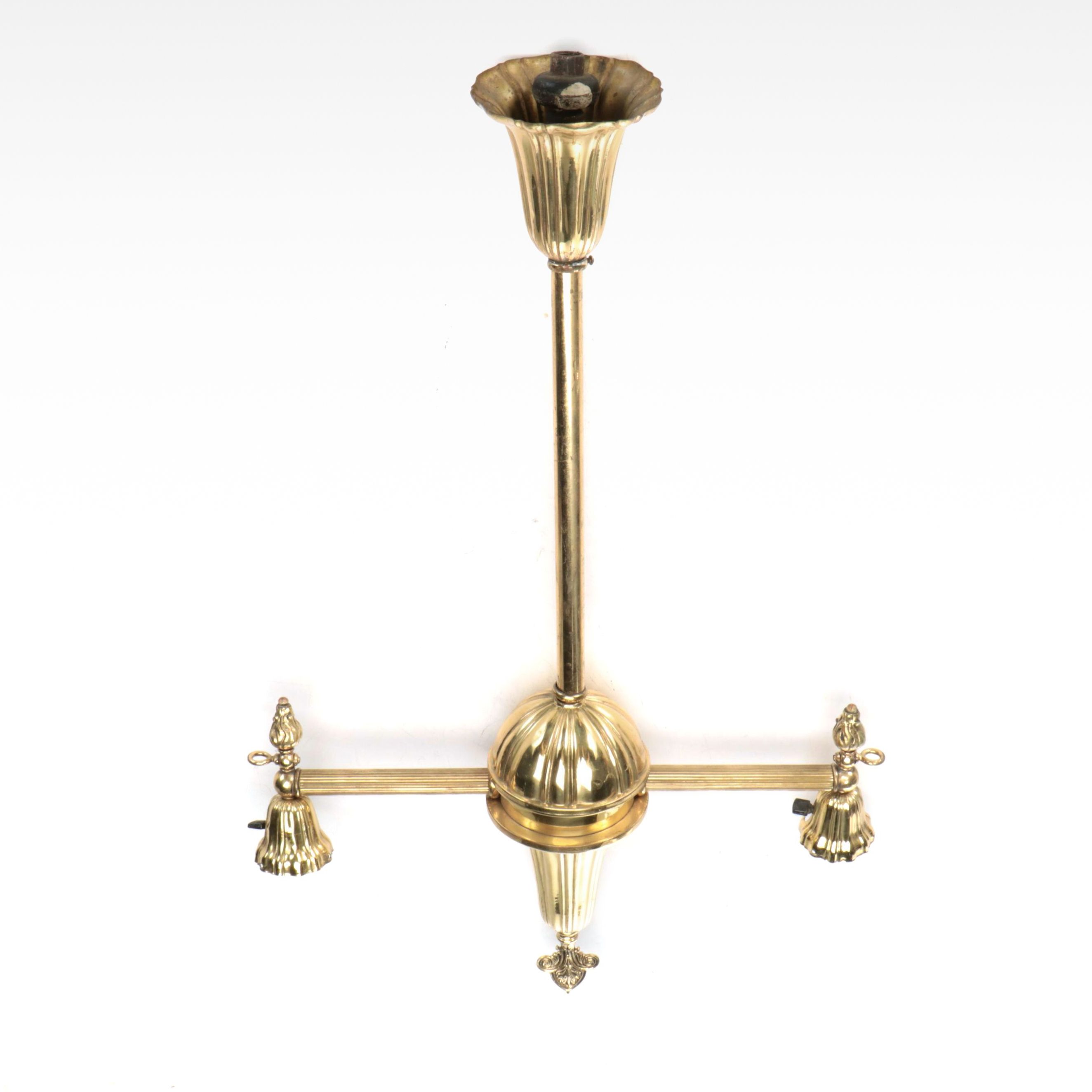 Late Victorian Style Brass Linear Double-Arm Pendant Light