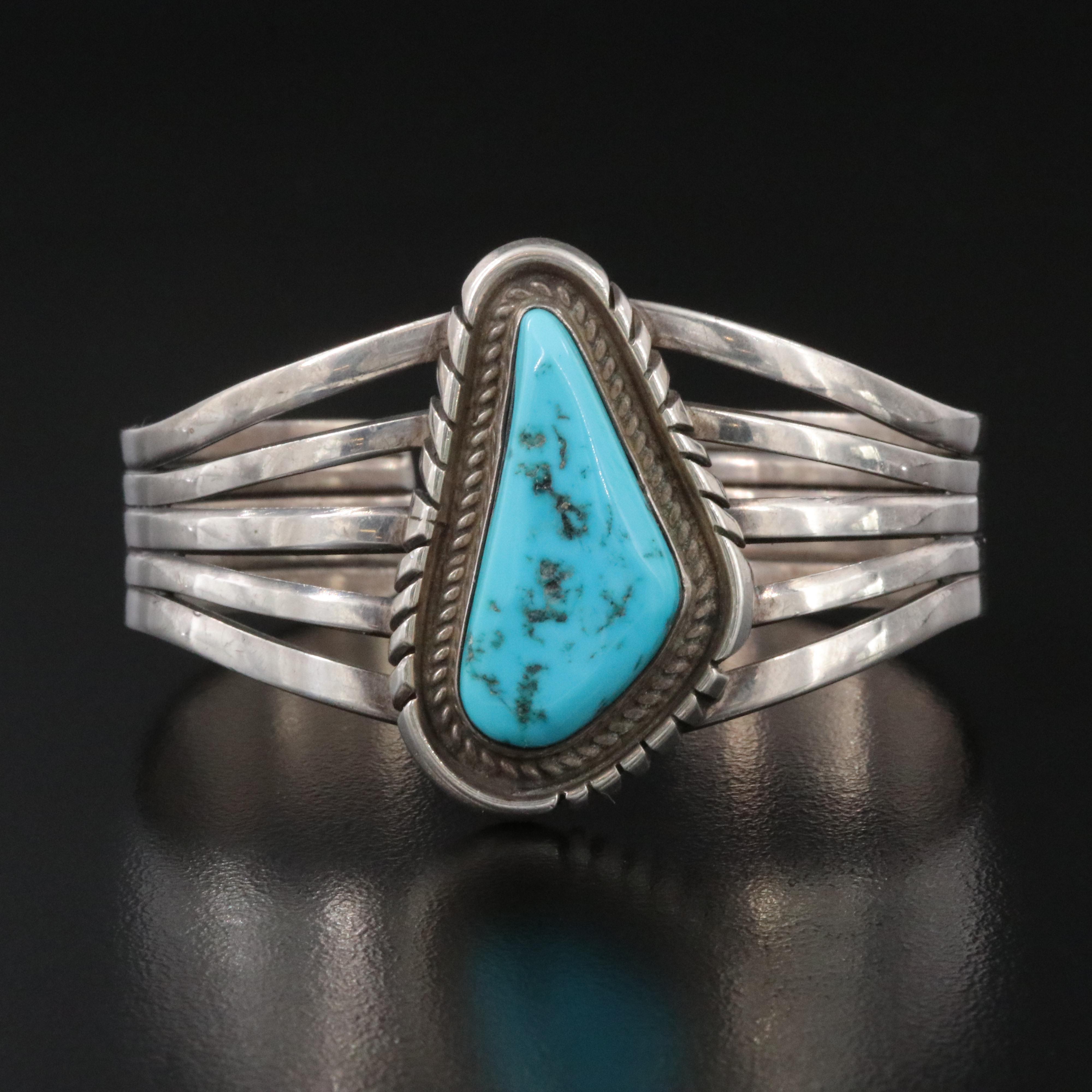 Southwestern Sterling Turquoise Tapered Cuff Bracelet