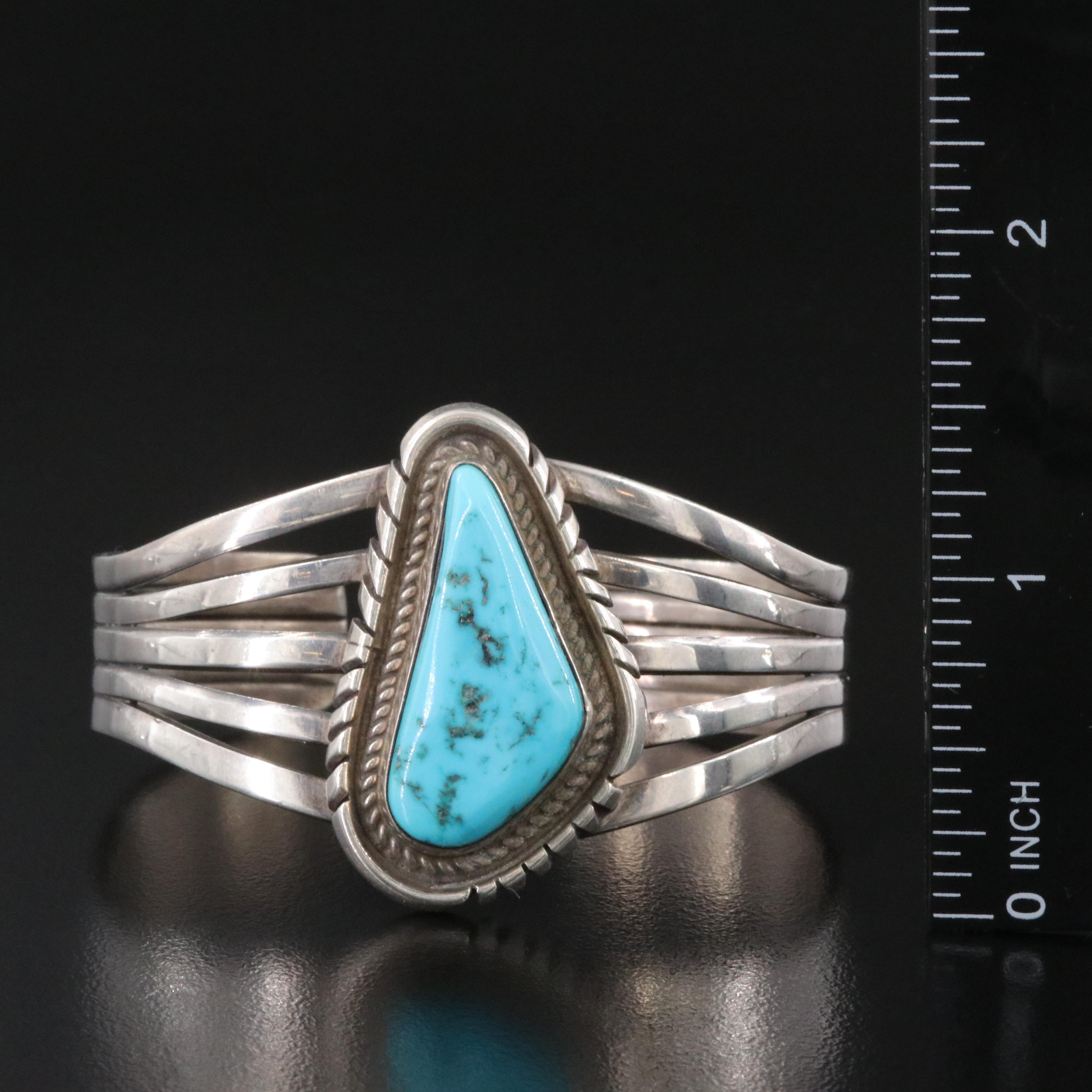 Southwestern Sterling Turquoise Tapered Cuff Bracelet