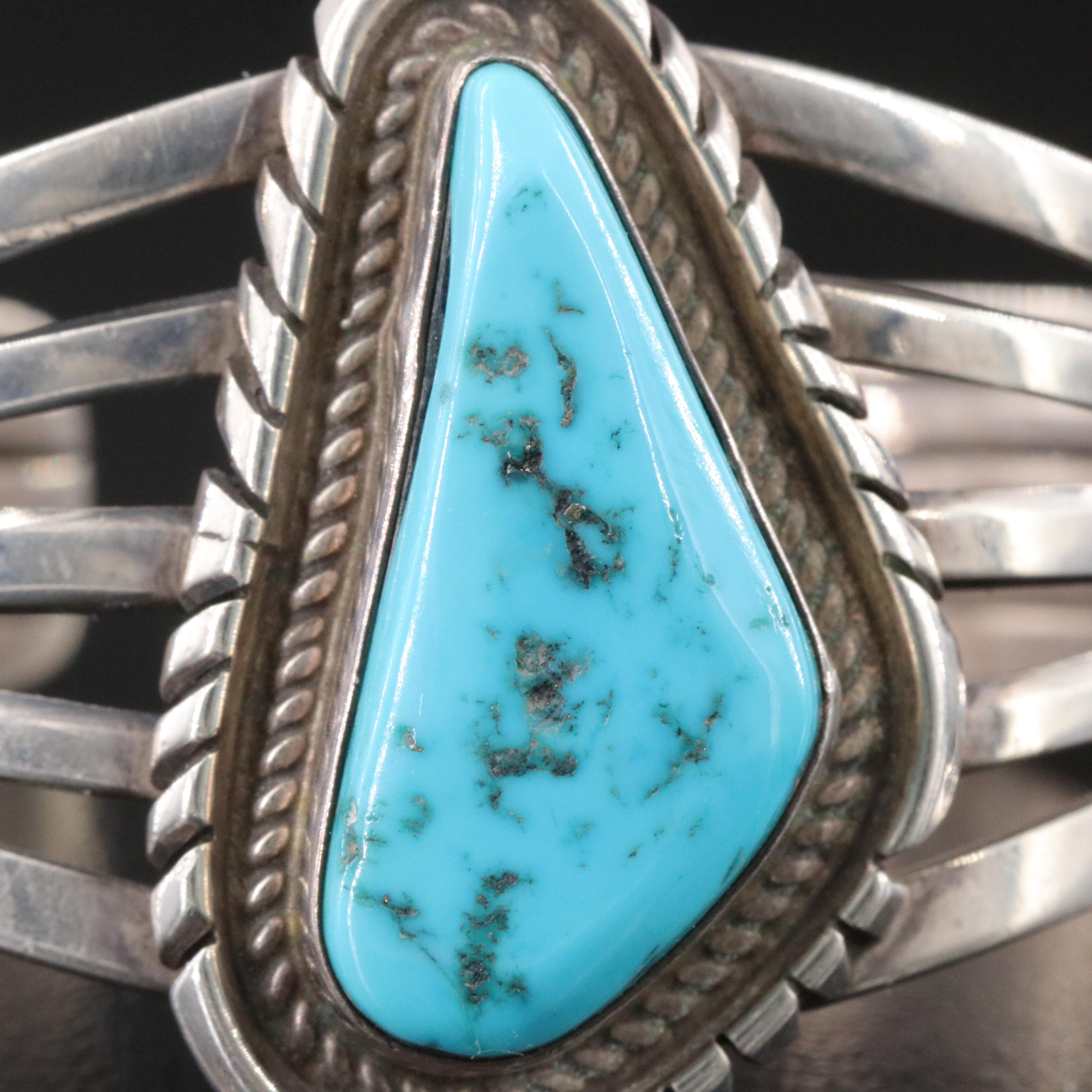 Southwestern Sterling Turquoise Tapered Cuff Bracelet