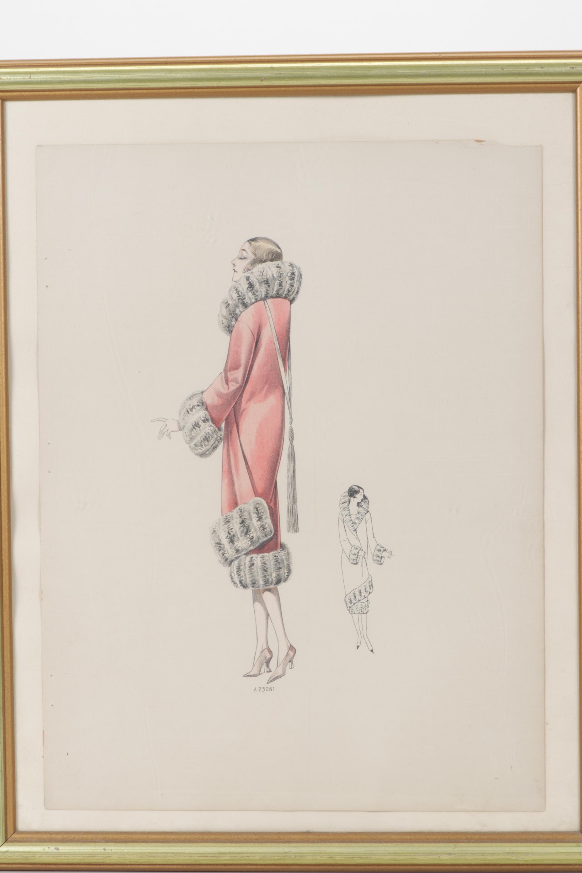 Hand-Colored Lithograph of French Fashions from "Beaux-Arts de Modes," 1920s