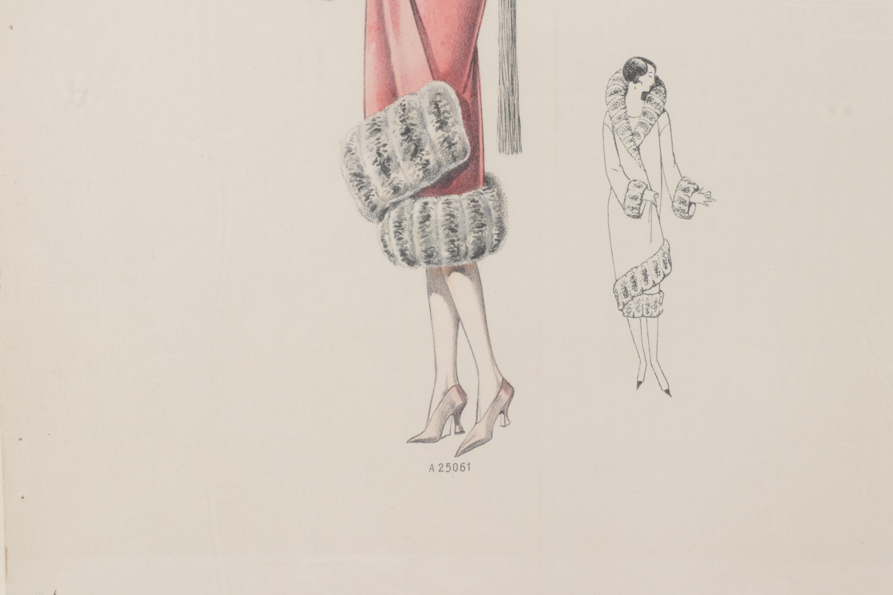 Hand-Colored Lithograph of French Fashions from "Beaux-Arts de Modes," 1920s