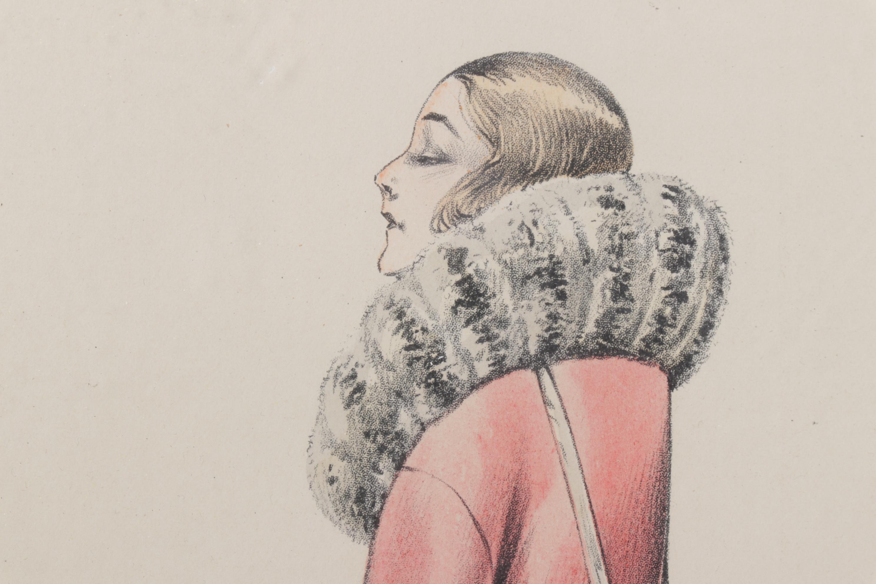 Hand-Colored Lithograph of French Fashions from "Beaux-Arts de Modes," 1920s