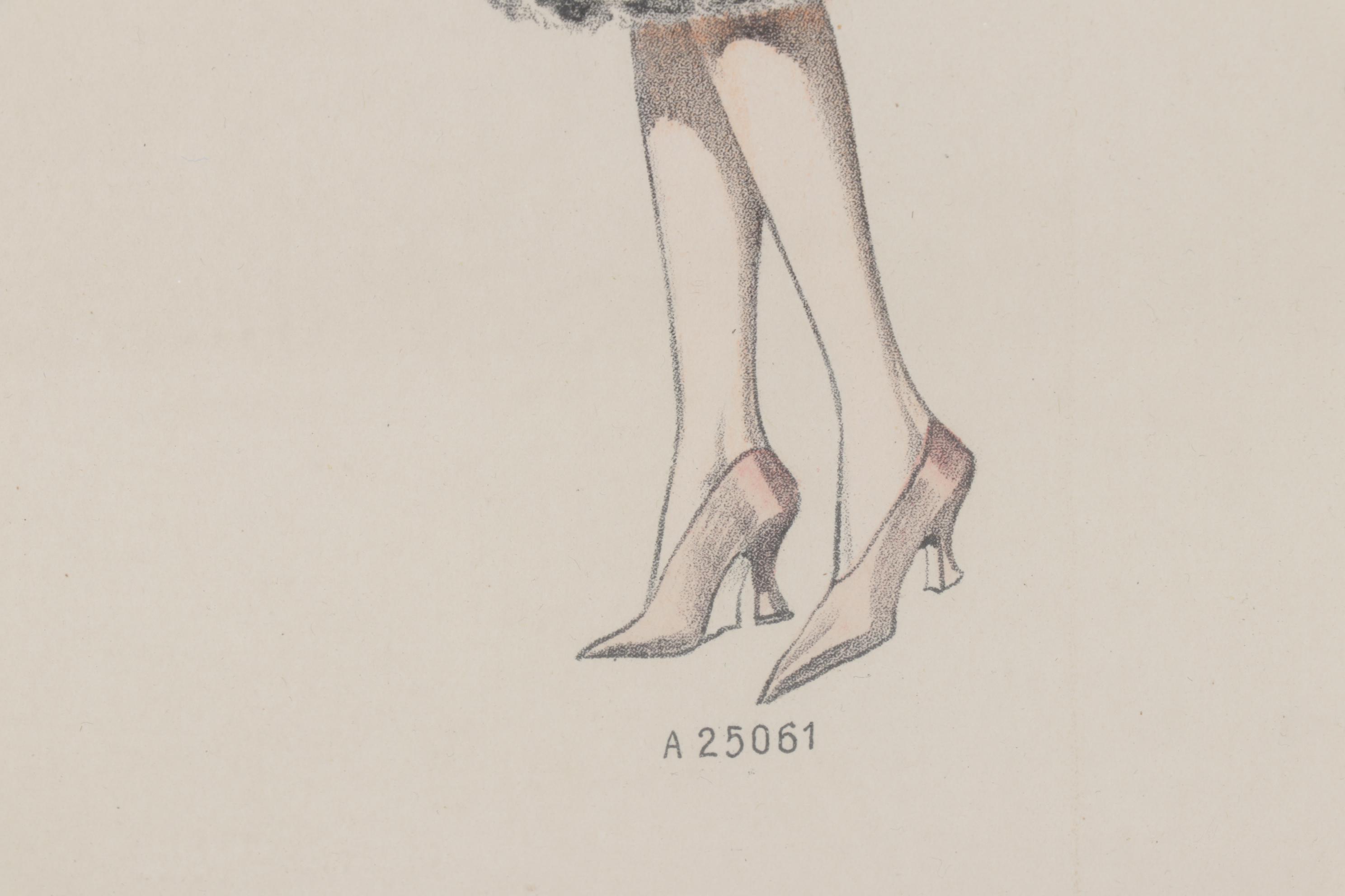 Hand-Colored Lithograph of French Fashions from "Beaux-Arts de Modes," 1920s