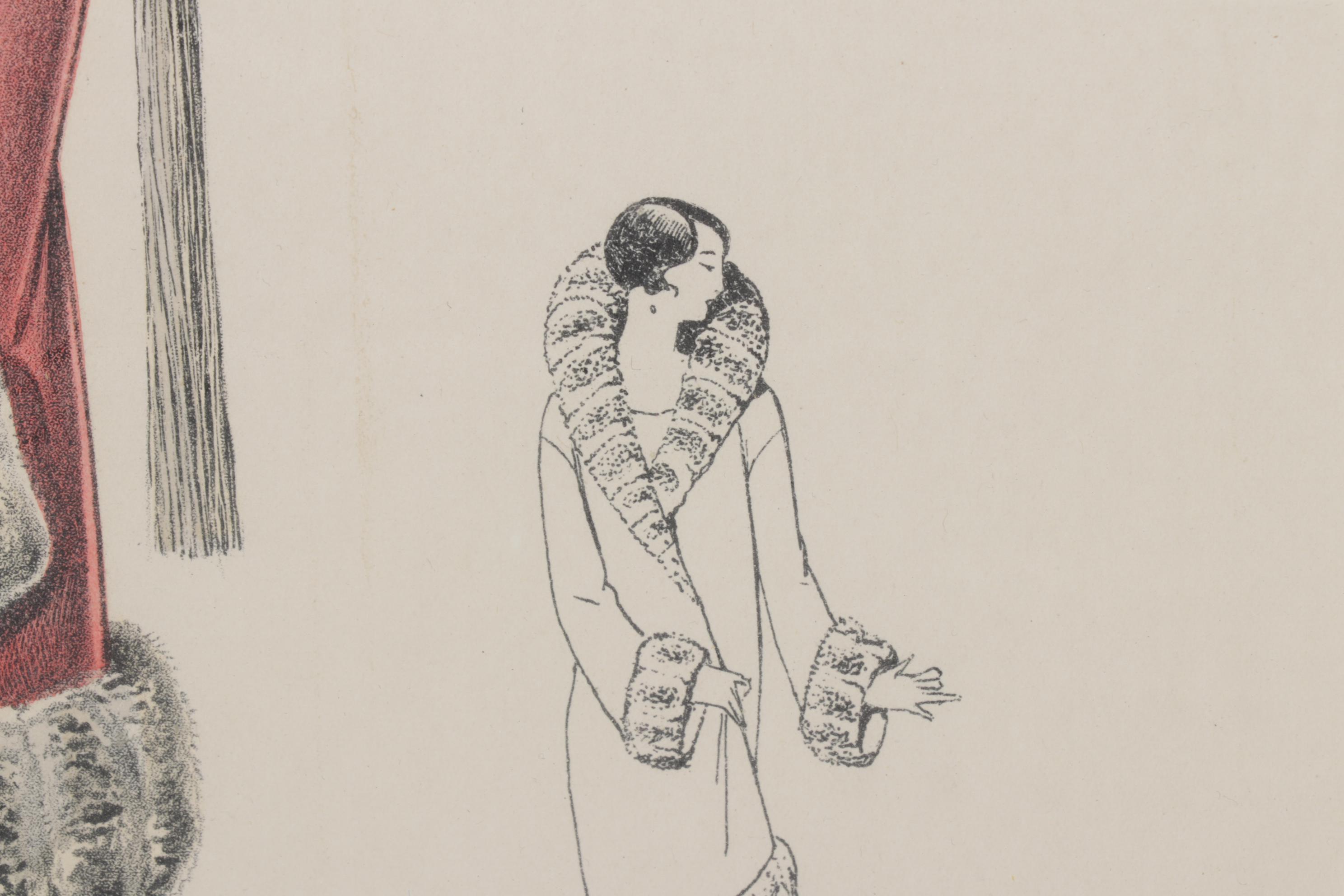 Hand-Colored Lithograph of French Fashions from "Beaux-Arts de Modes," 1920s