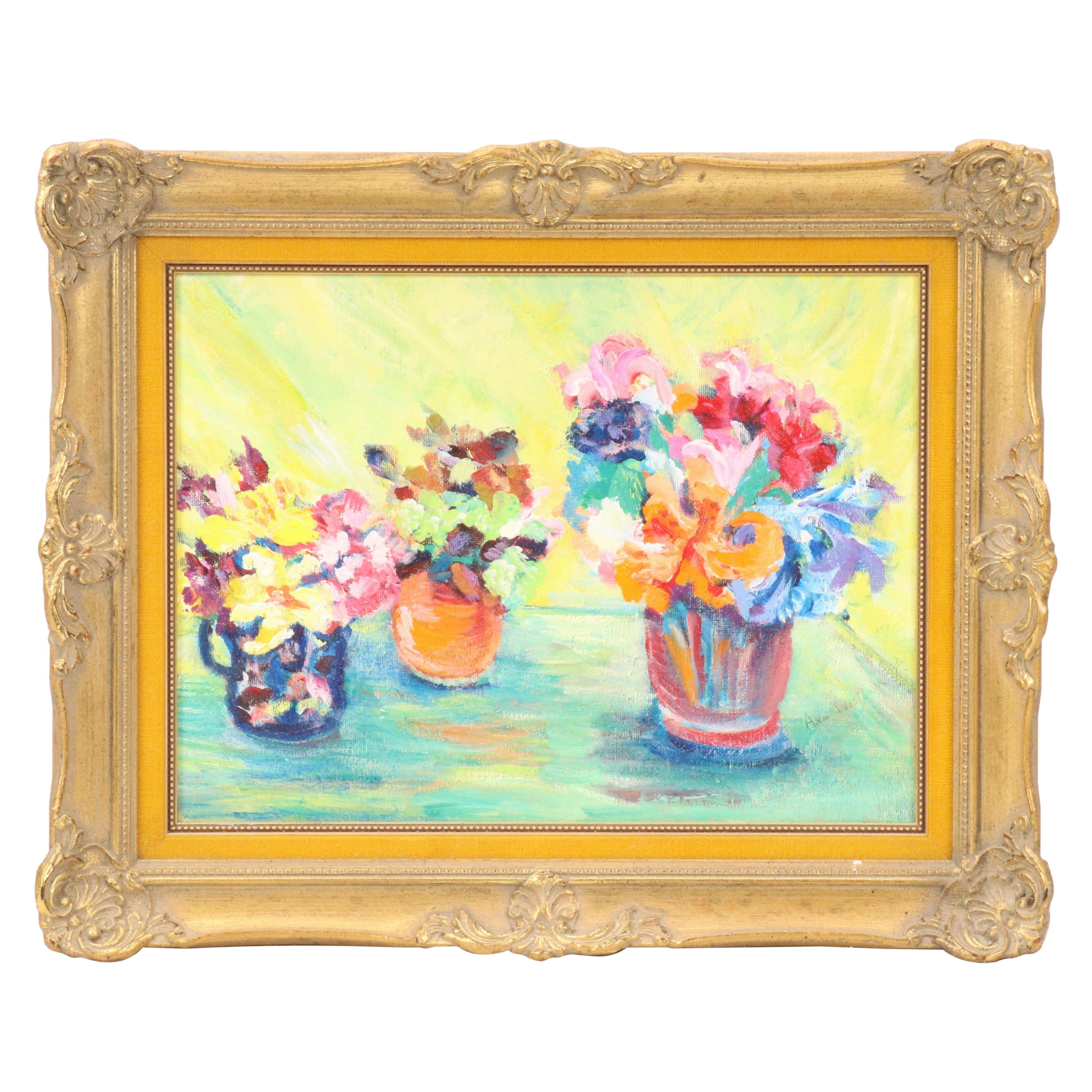Ann Wietbrock Acrylic Still Life Painting with Flowers