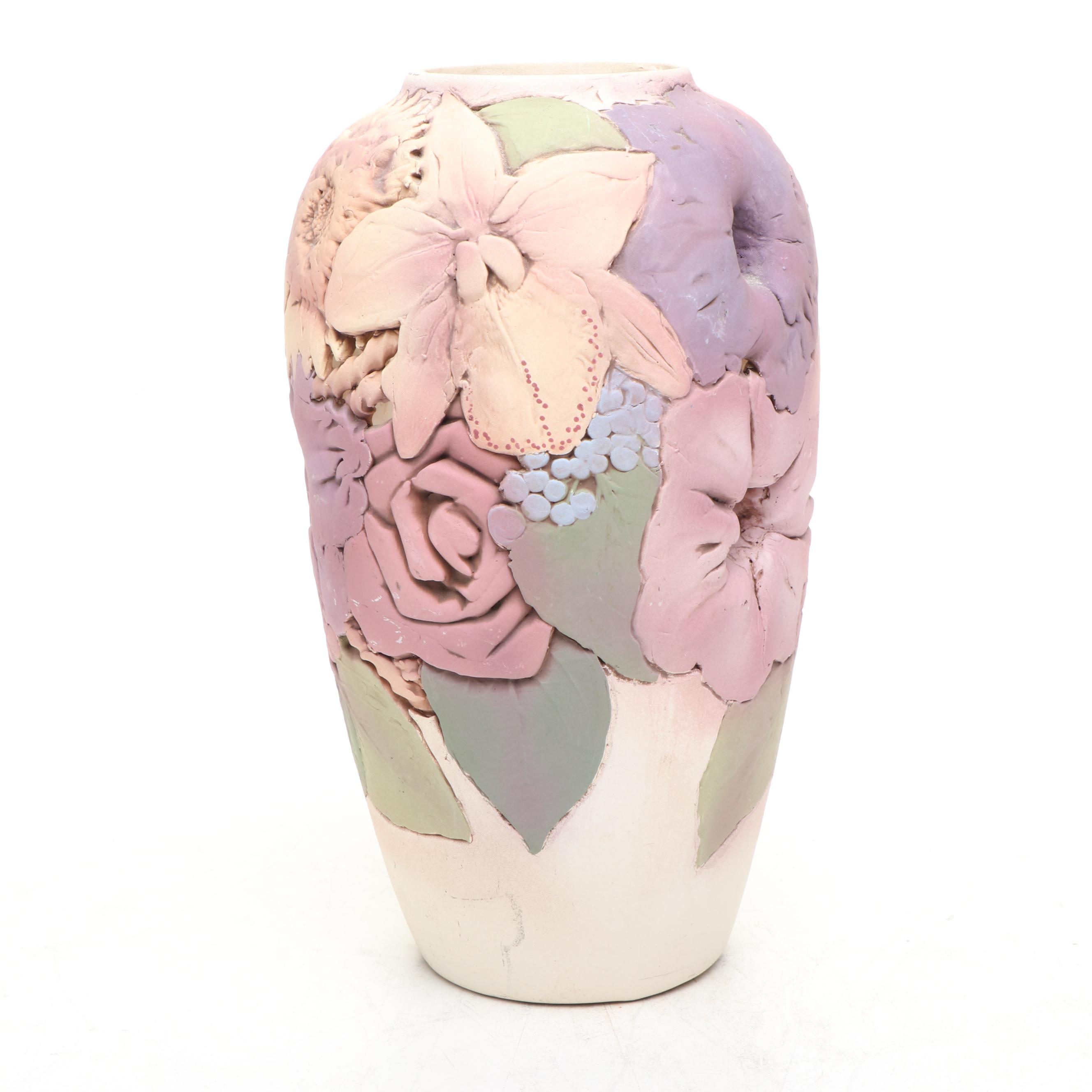 John Davis Handmade Floral Perforated Ceramic Vase, 2002