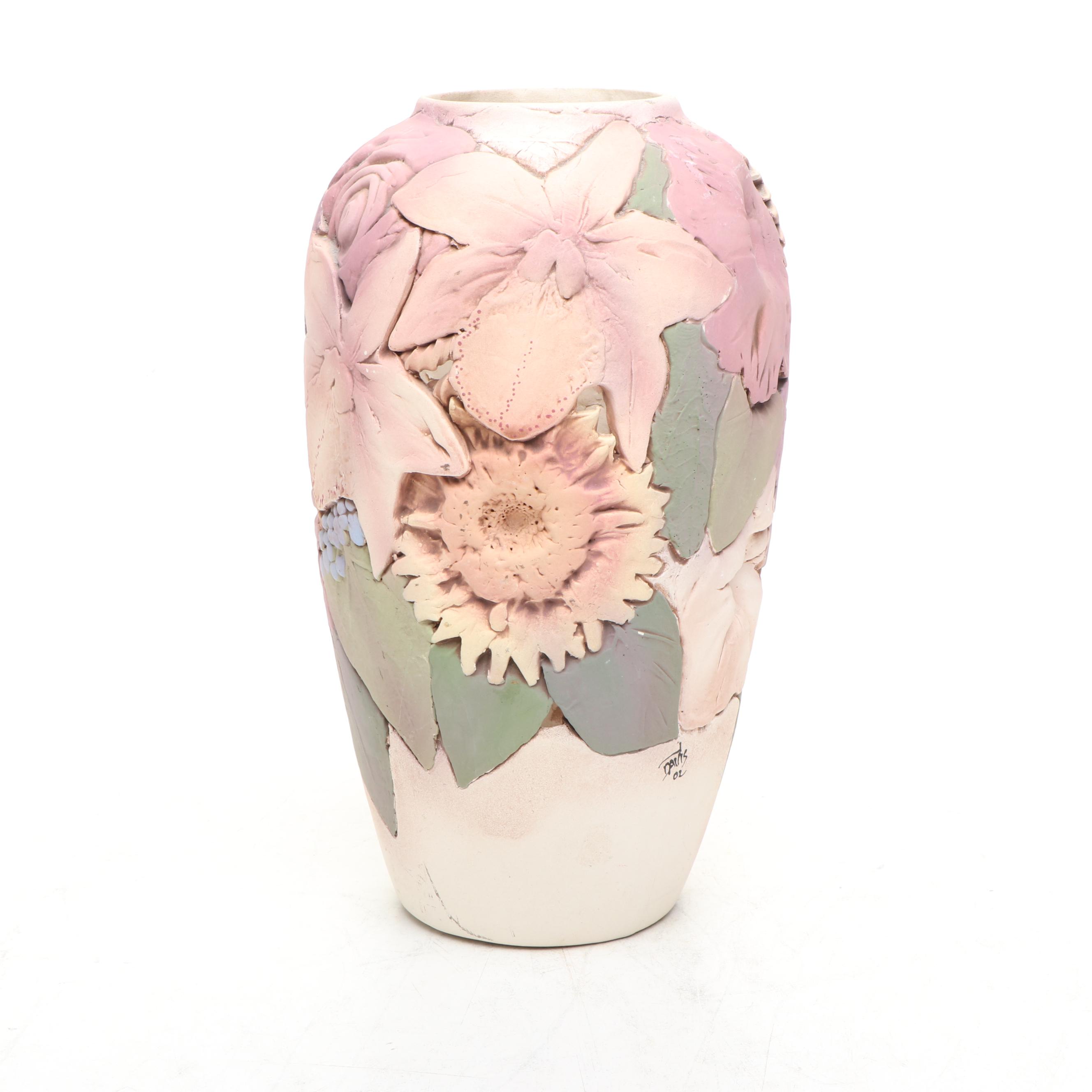 John Davis Handmade Floral Perforated Ceramic Vase, 2002